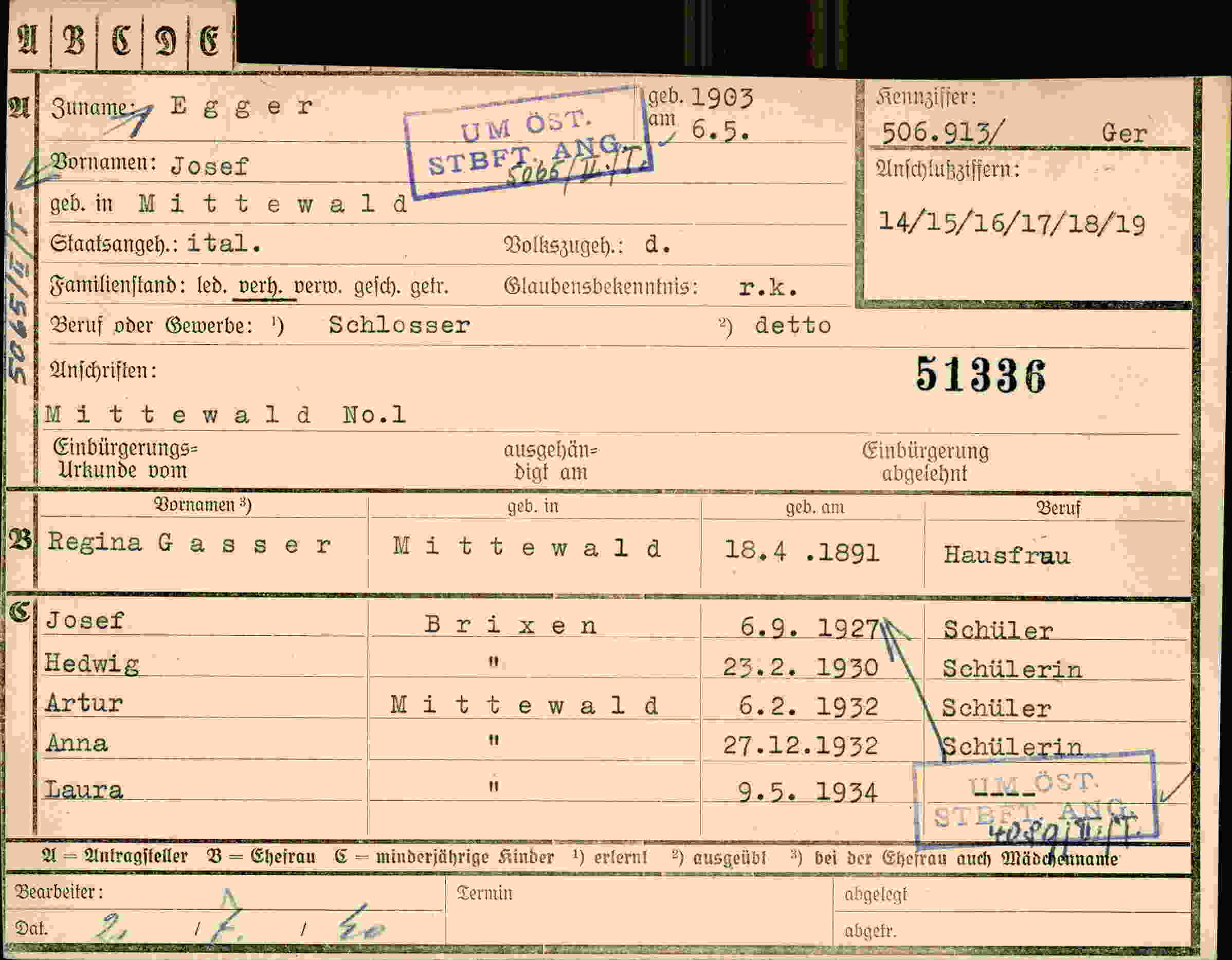 Dokument für Josef Egger