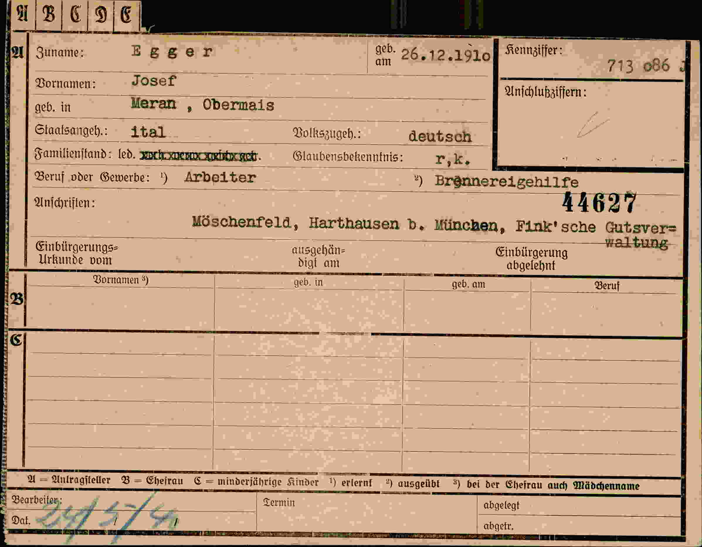 Dokument für Josef Egger