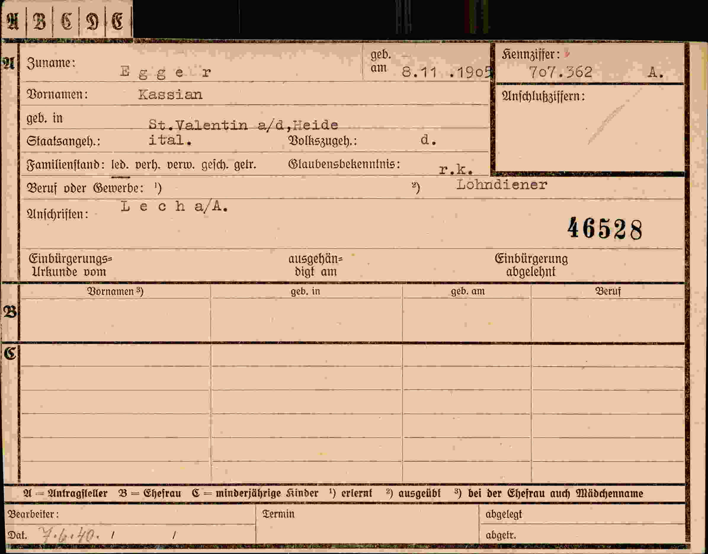 Dokument für Kassian Egger