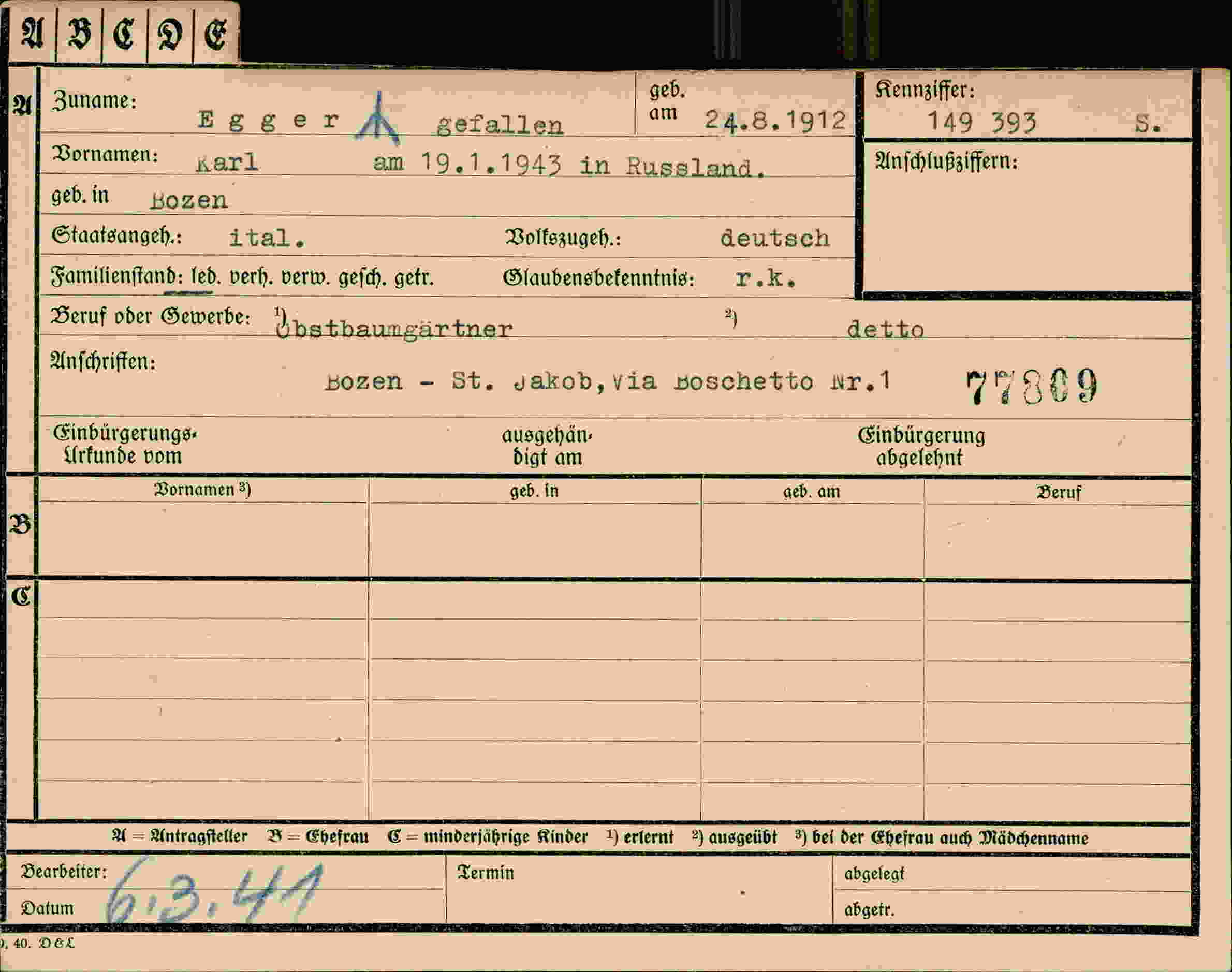 Dokument für Karl Egger