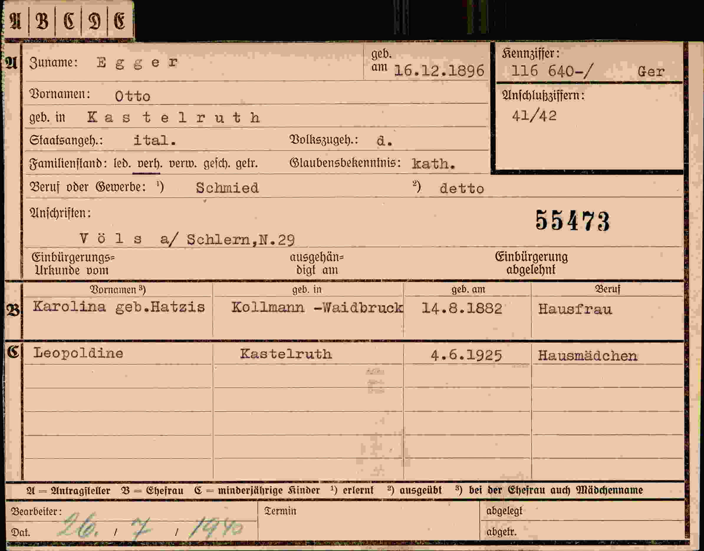 Dokument für Otto Egger