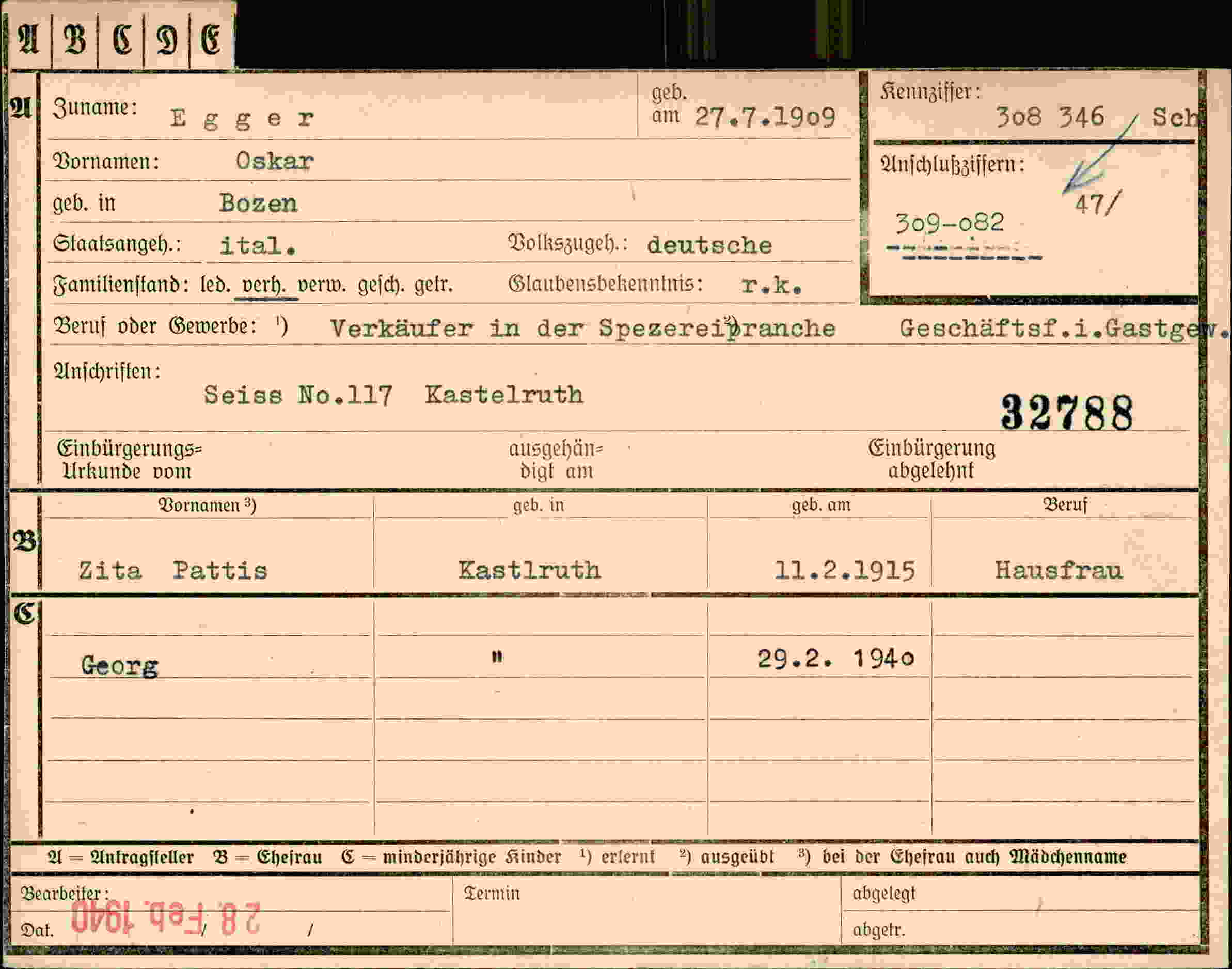 Dokument für Oskar Egger