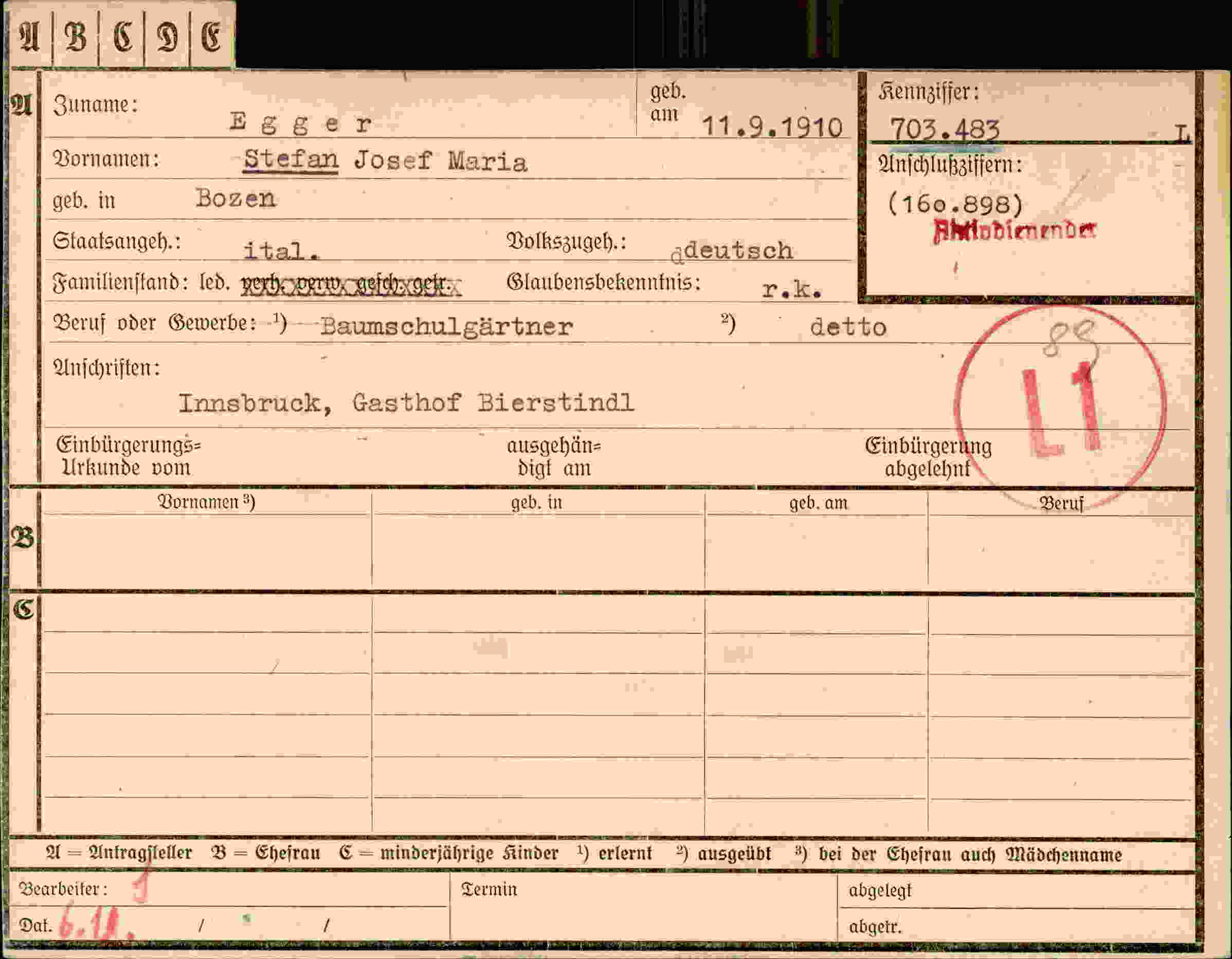 Dokument für Stefan Josef Maria Egger