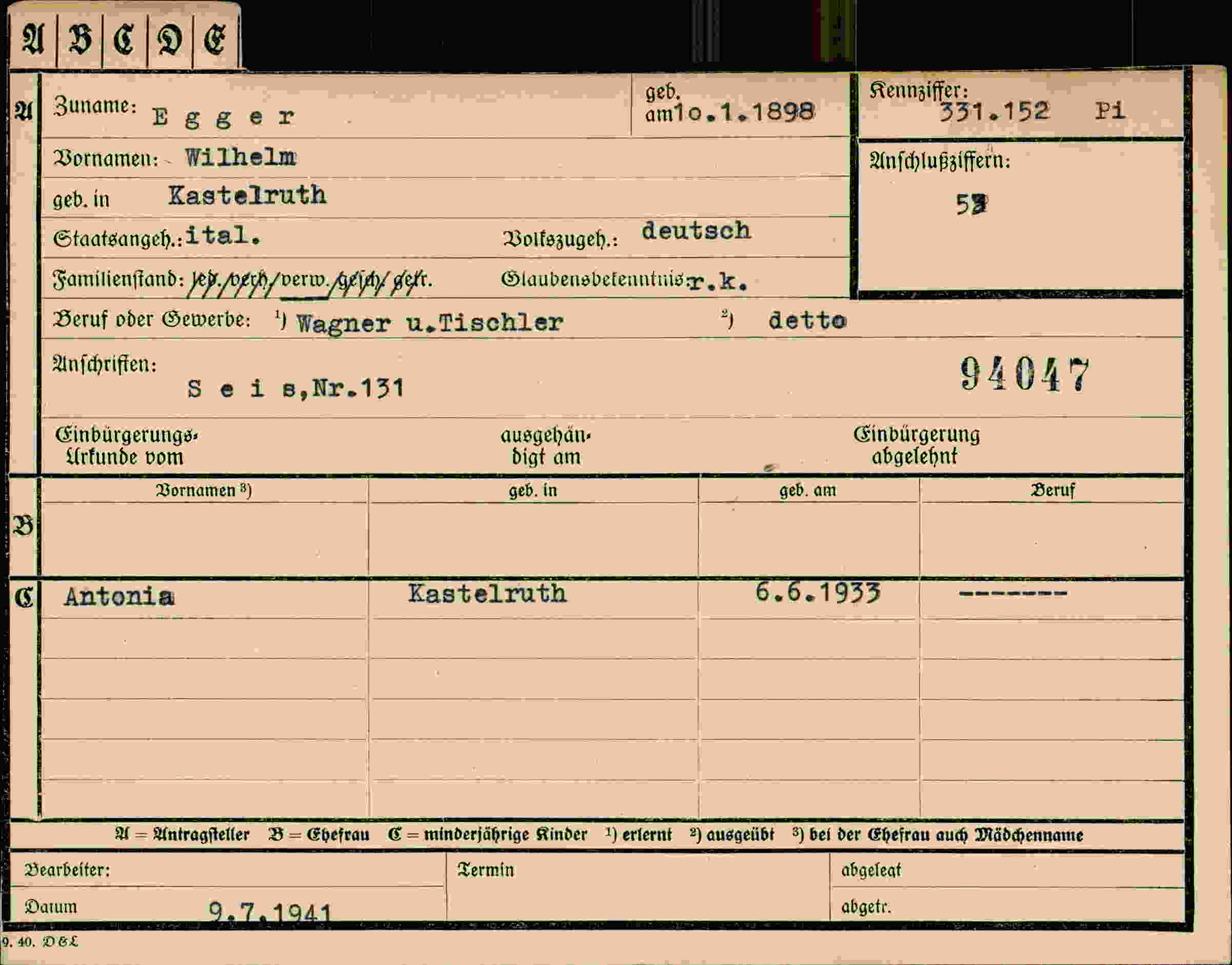 Dokument für Wilhelm Egger