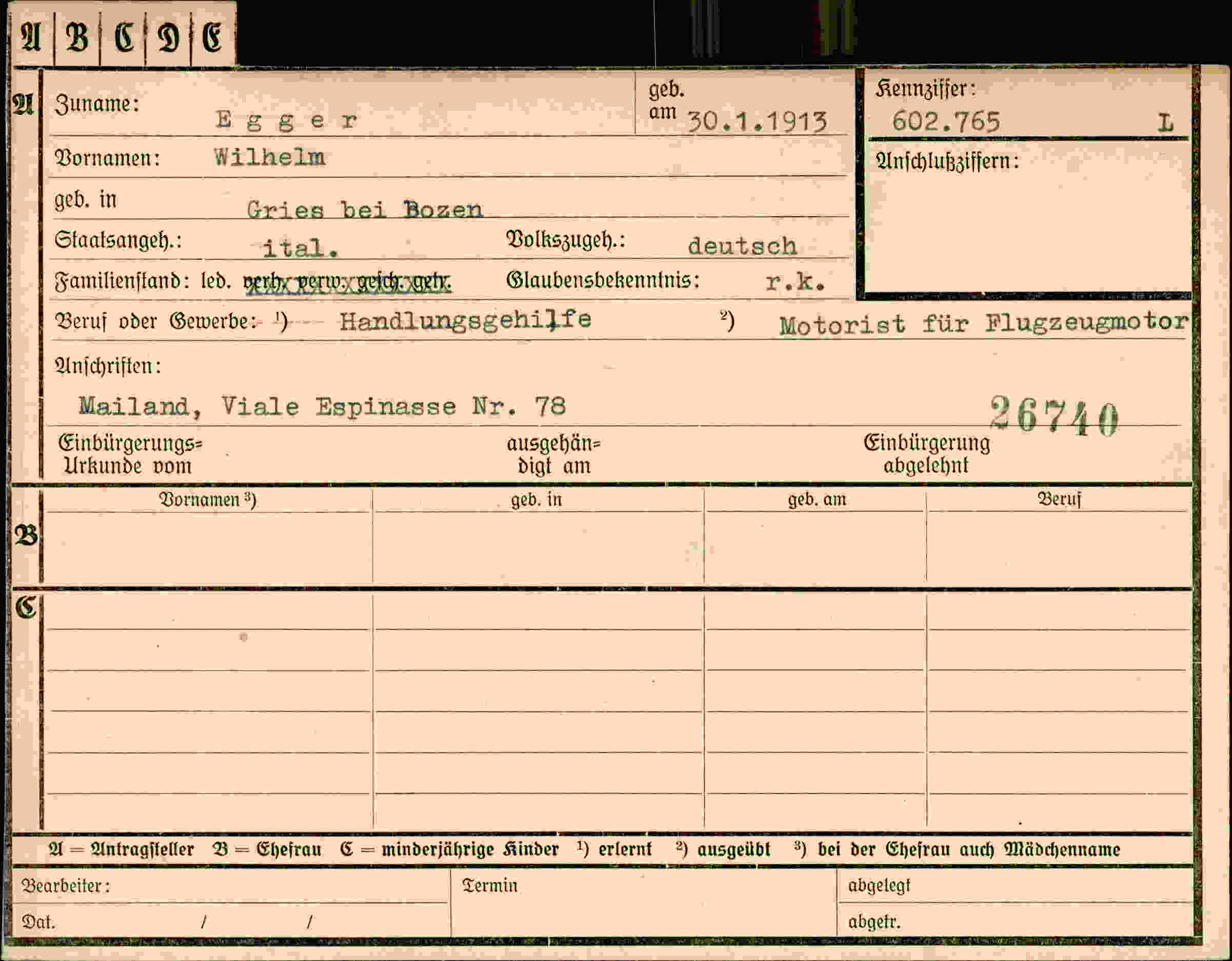 Dokument für Wilhelm Egger