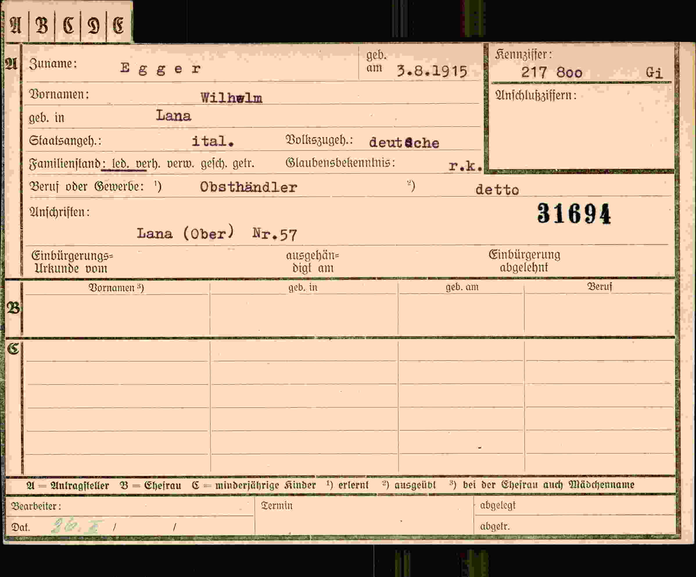 Dokument für Wilhelm Egger