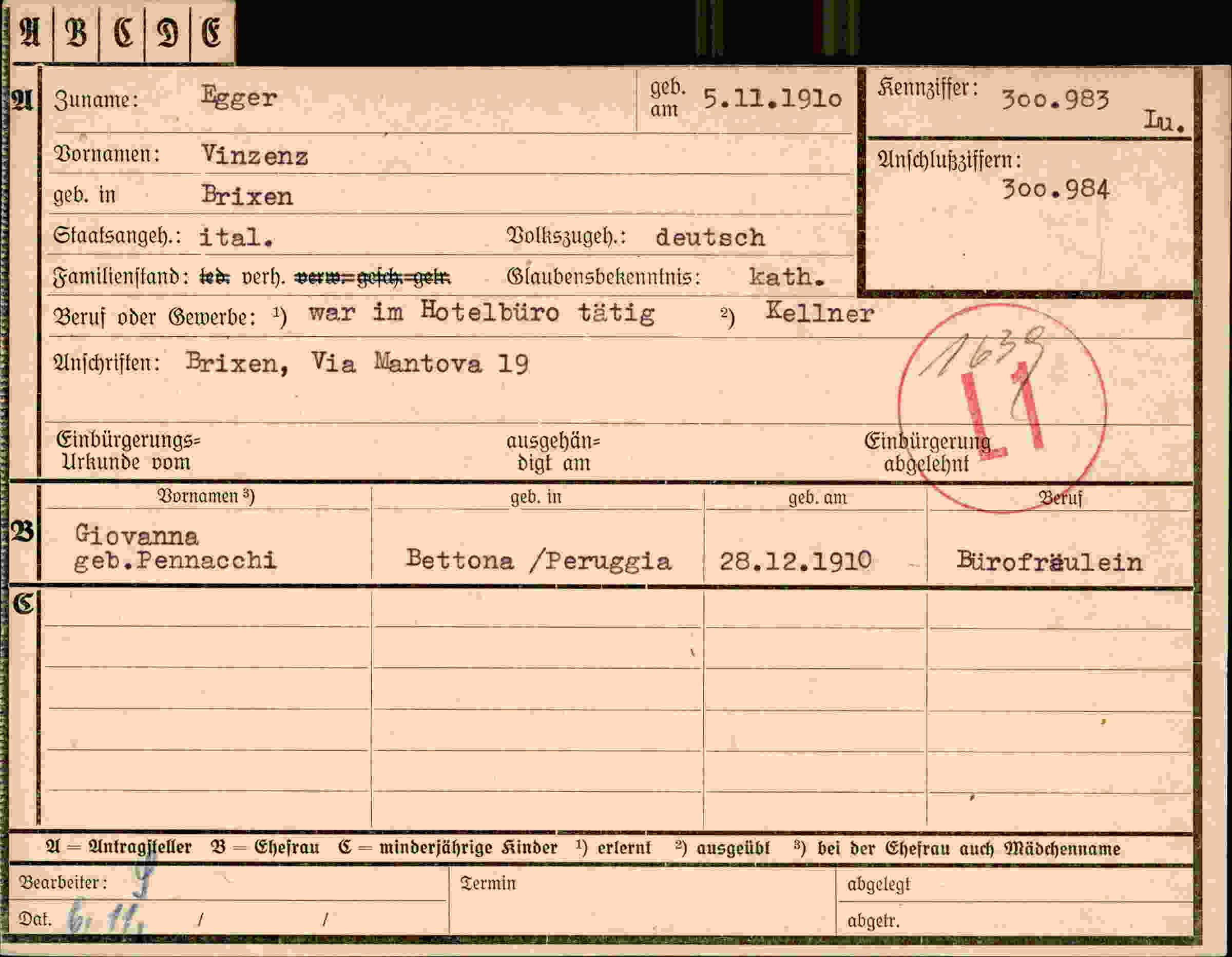 Dokument für Vinzenz Egger