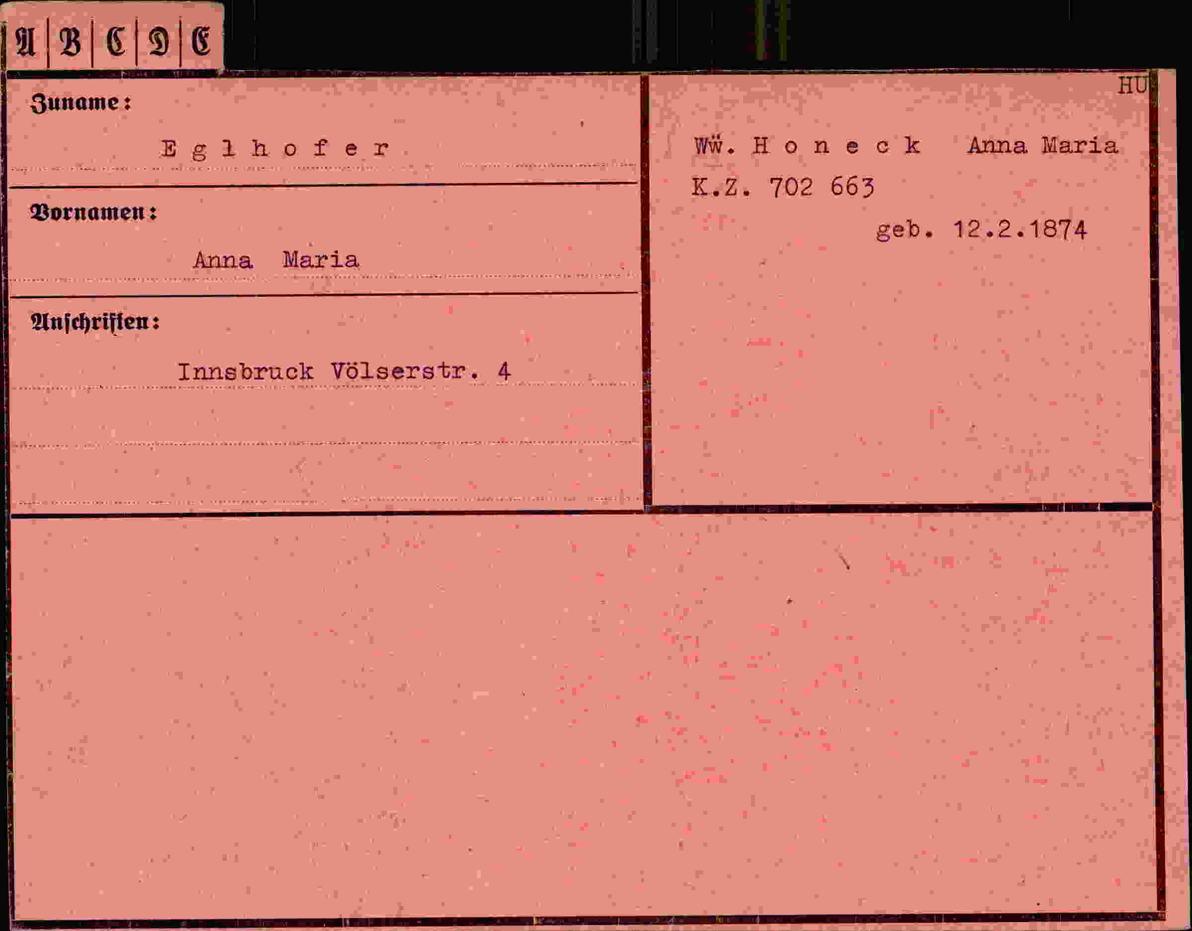 Dokument für Anna Maria Eglhofer