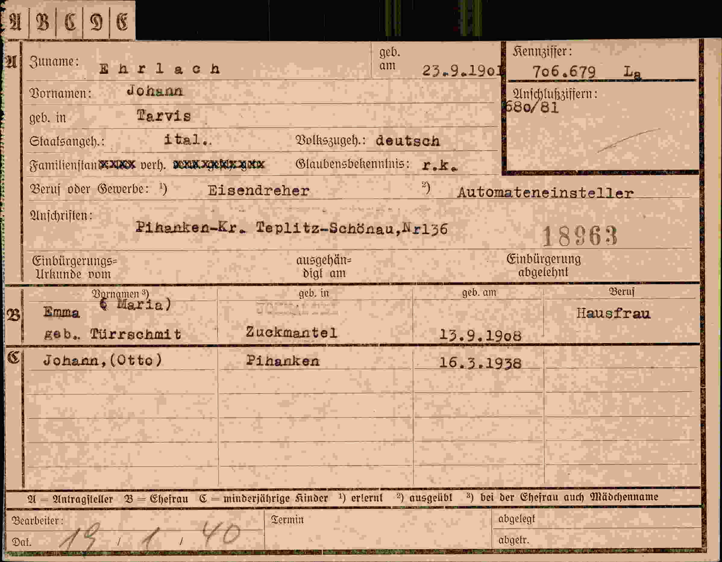 Dokument für Johann Ehrlach