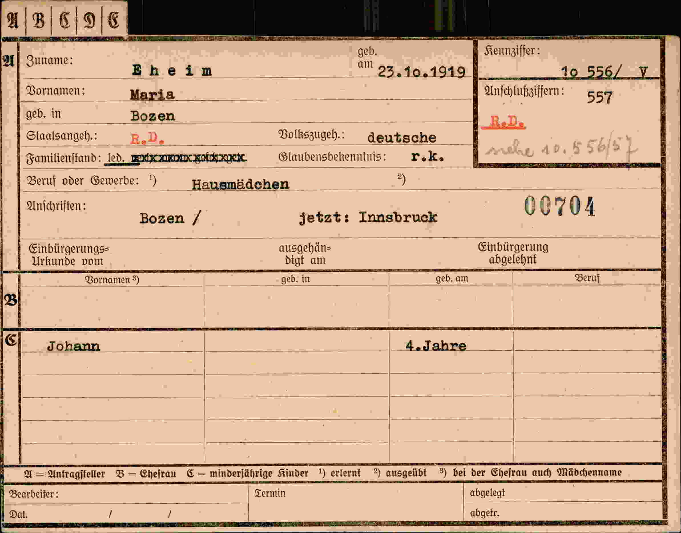 Dokument für Maria Eheim