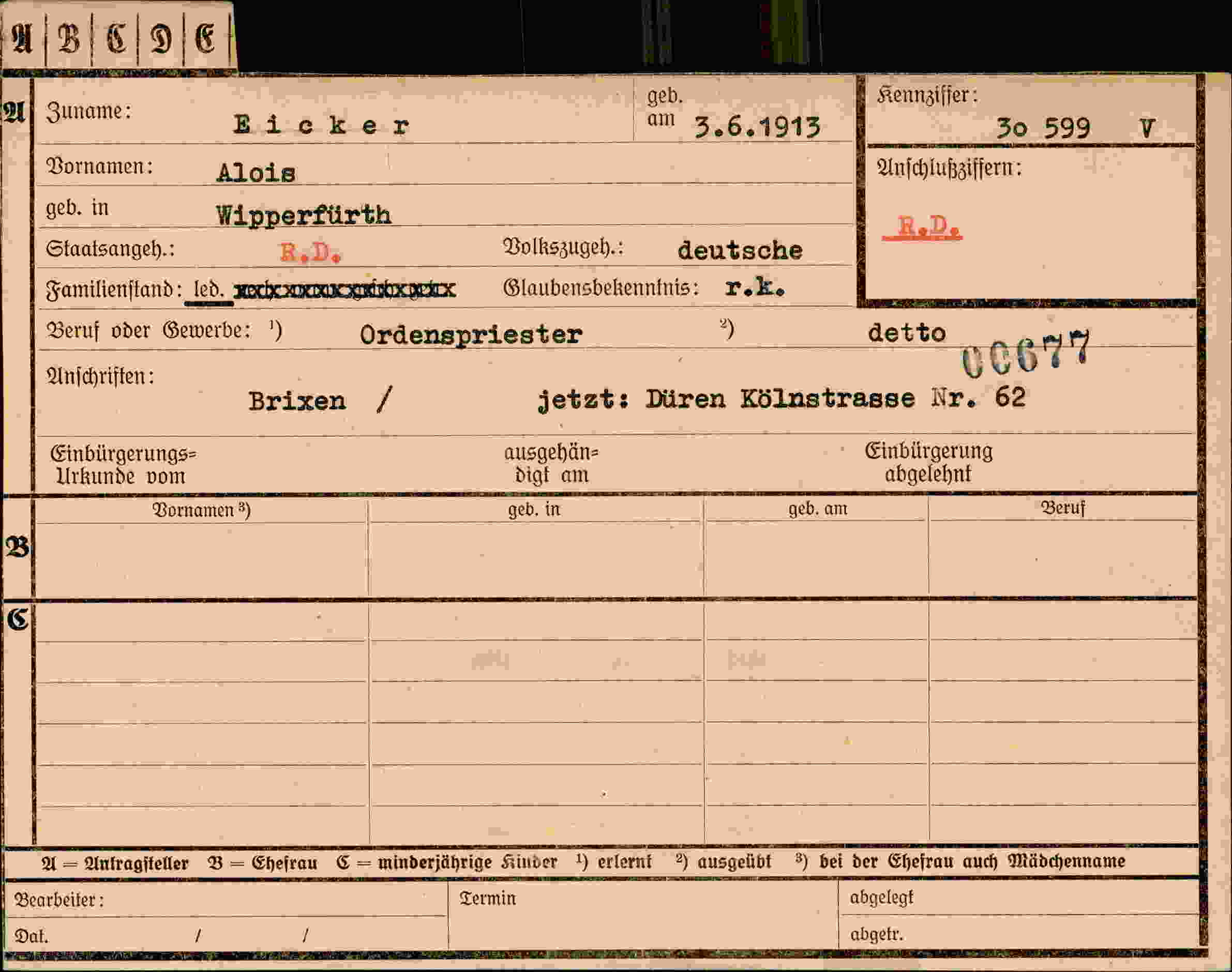 Dokument für Alois Eicker