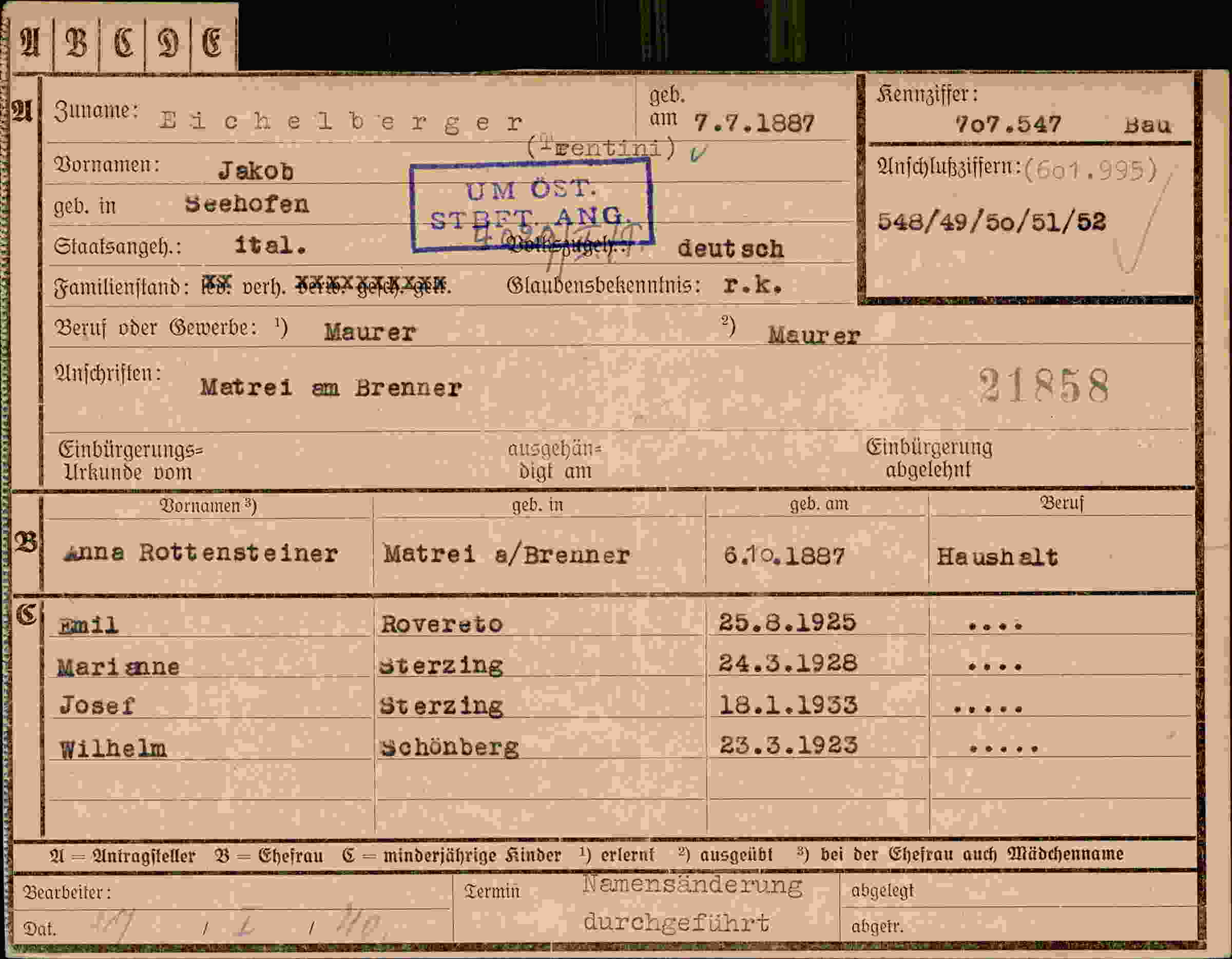 Dokument für Jakob Eichelberger