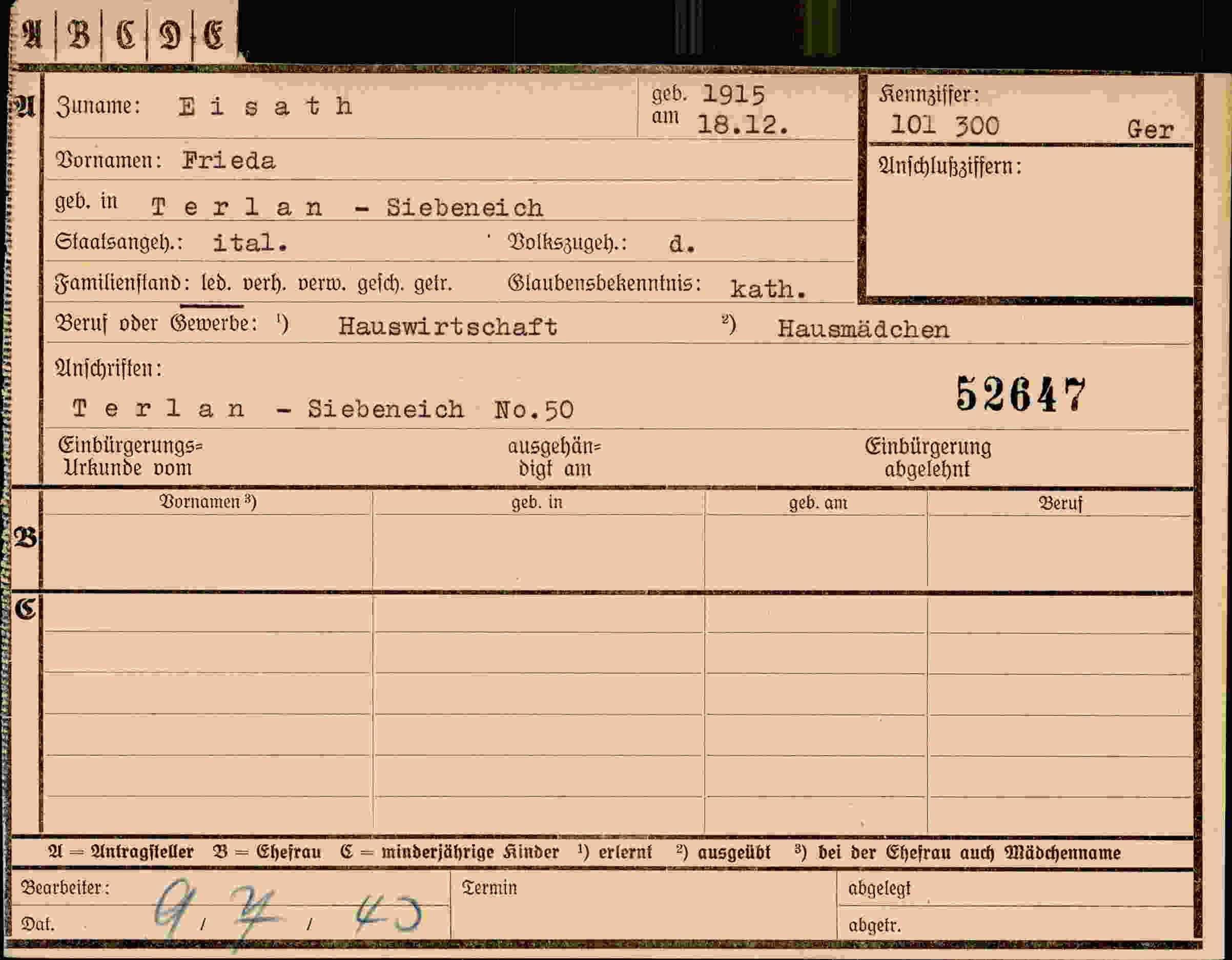 Dokument für Frieda Eisath