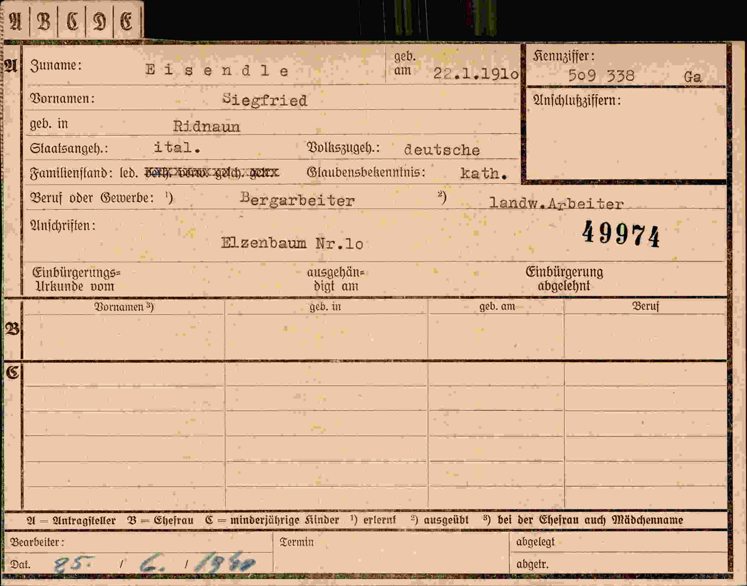 Dokument für Siegfried Eisendle