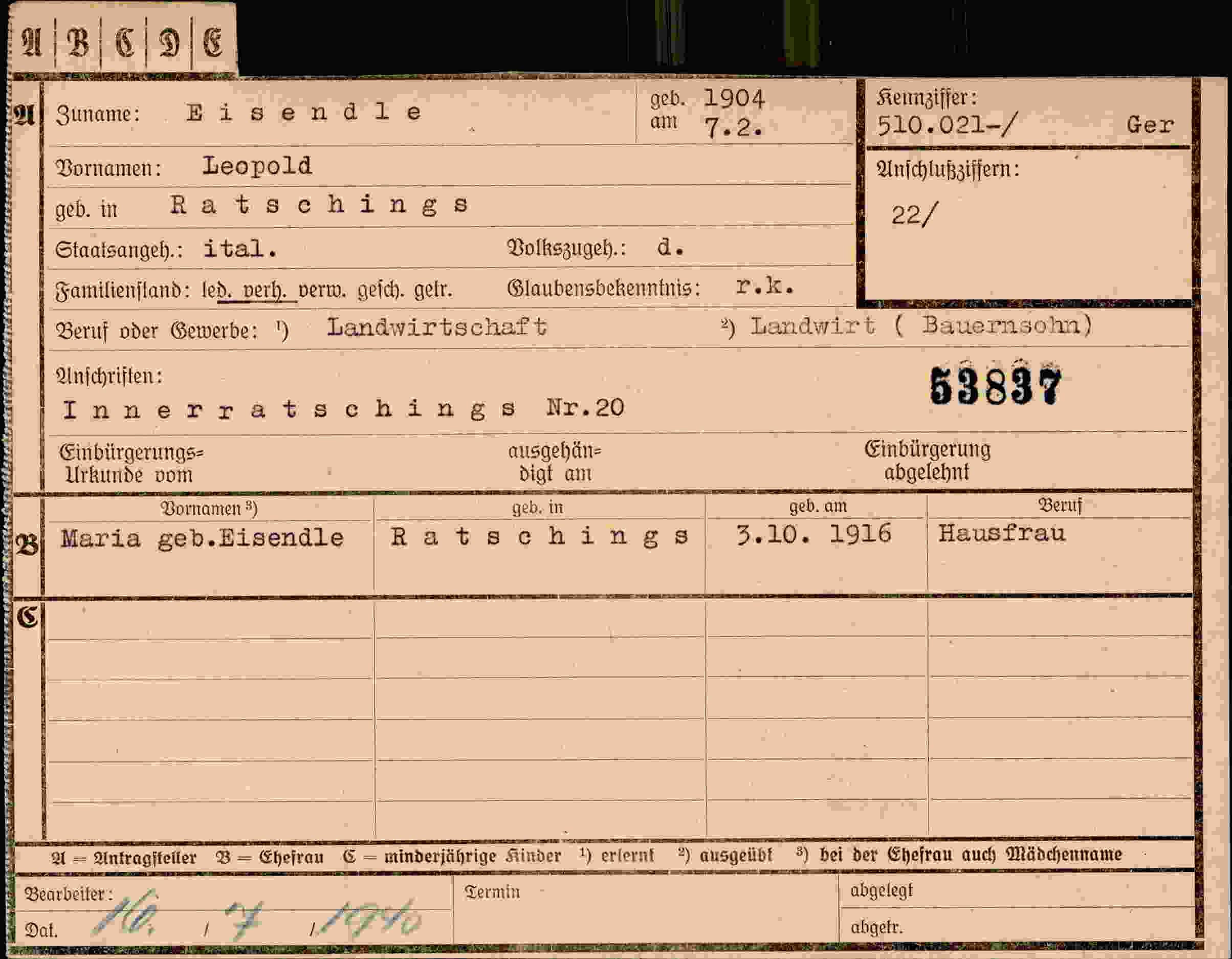 Vorderseite des Dokuments