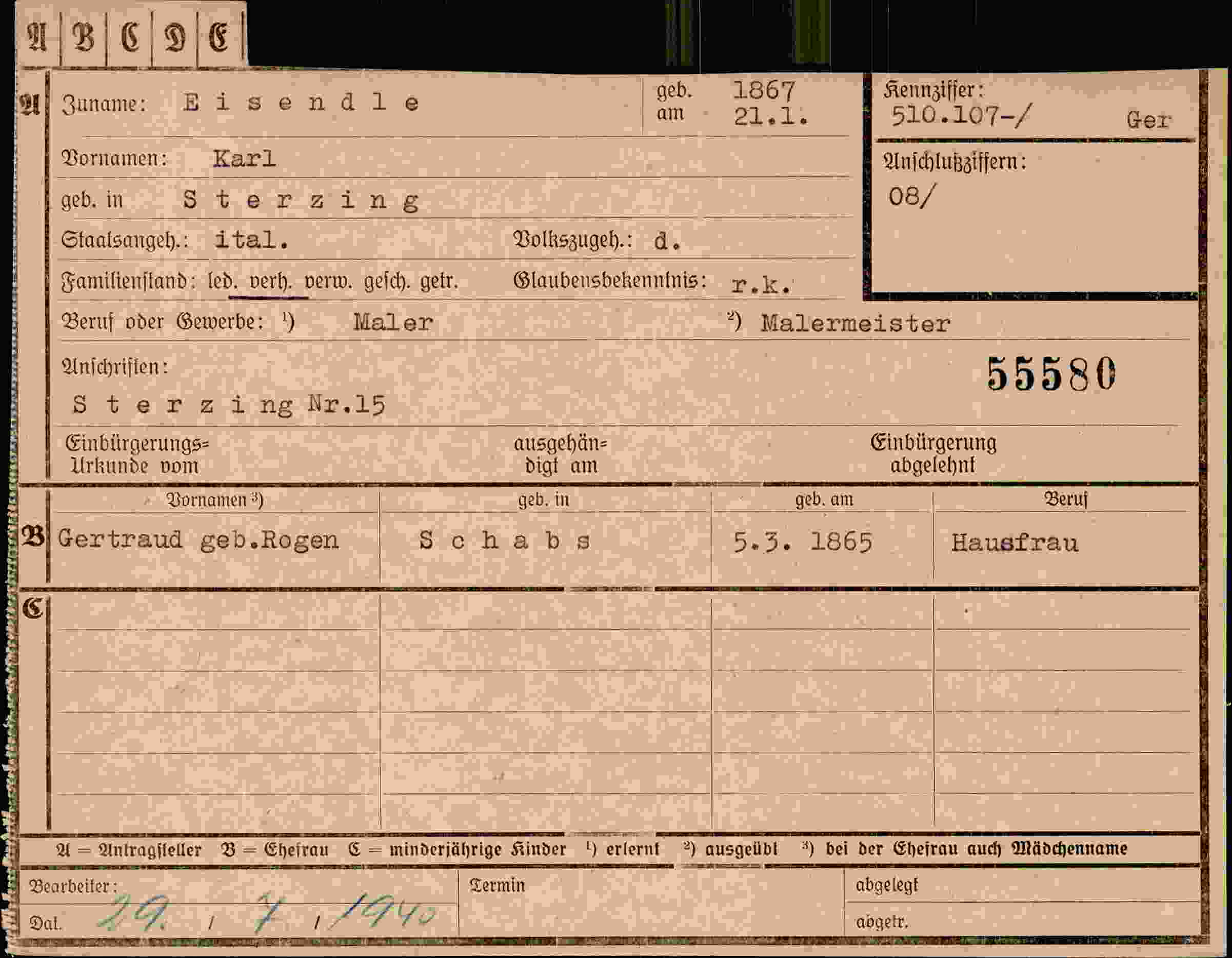 Vorderseite des Dokuments