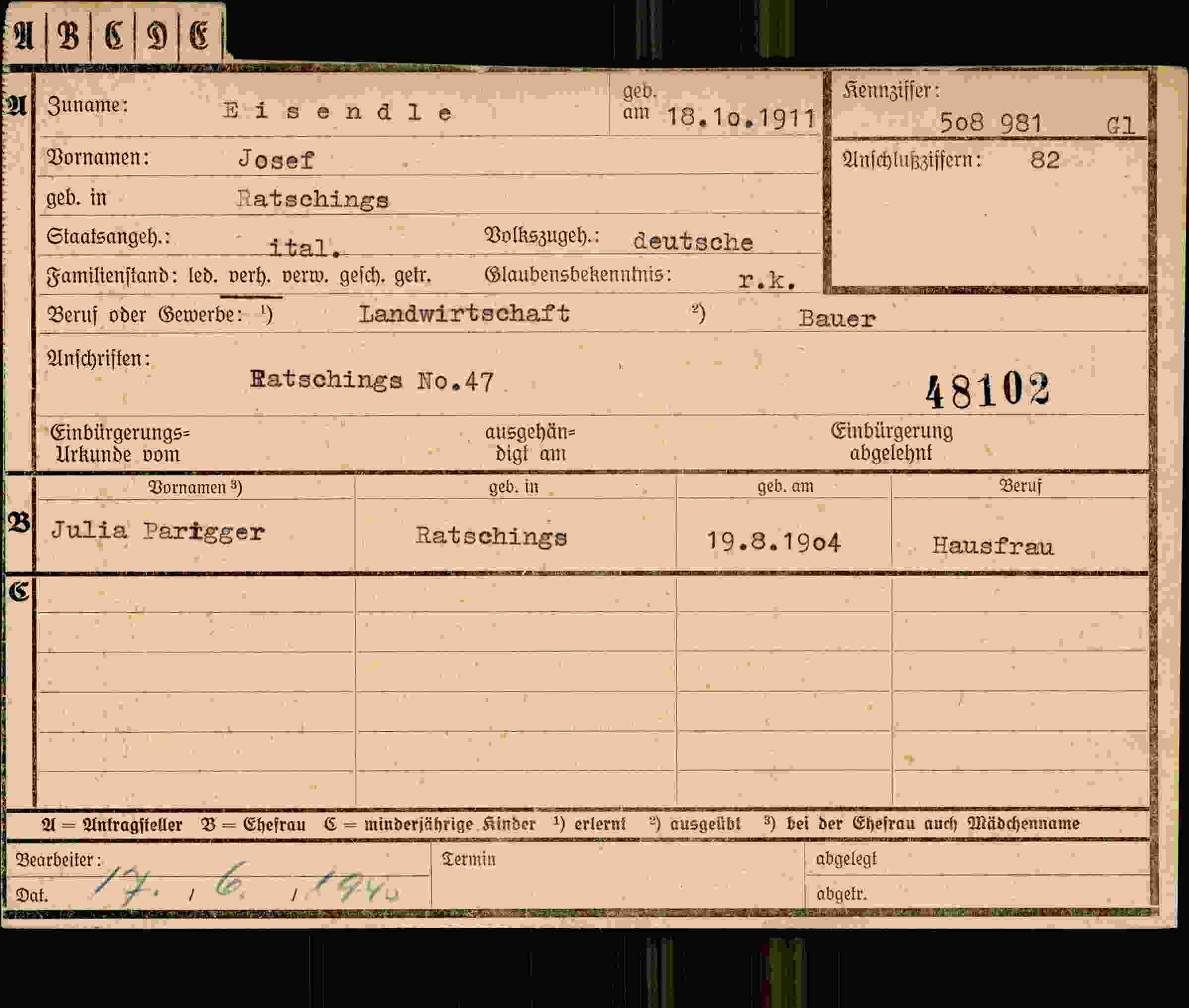 Vorderseite des Dokuments