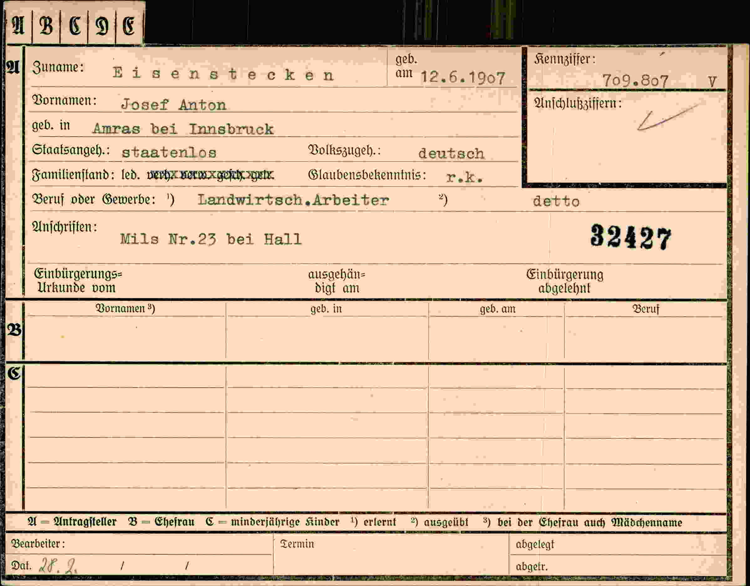 Dokument für Josef Anton Eisenstecken