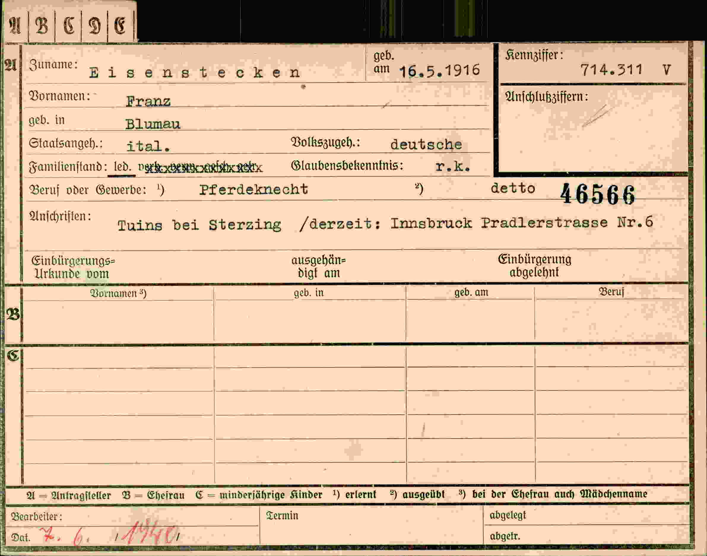 Dokument für Franz Eisenstecken