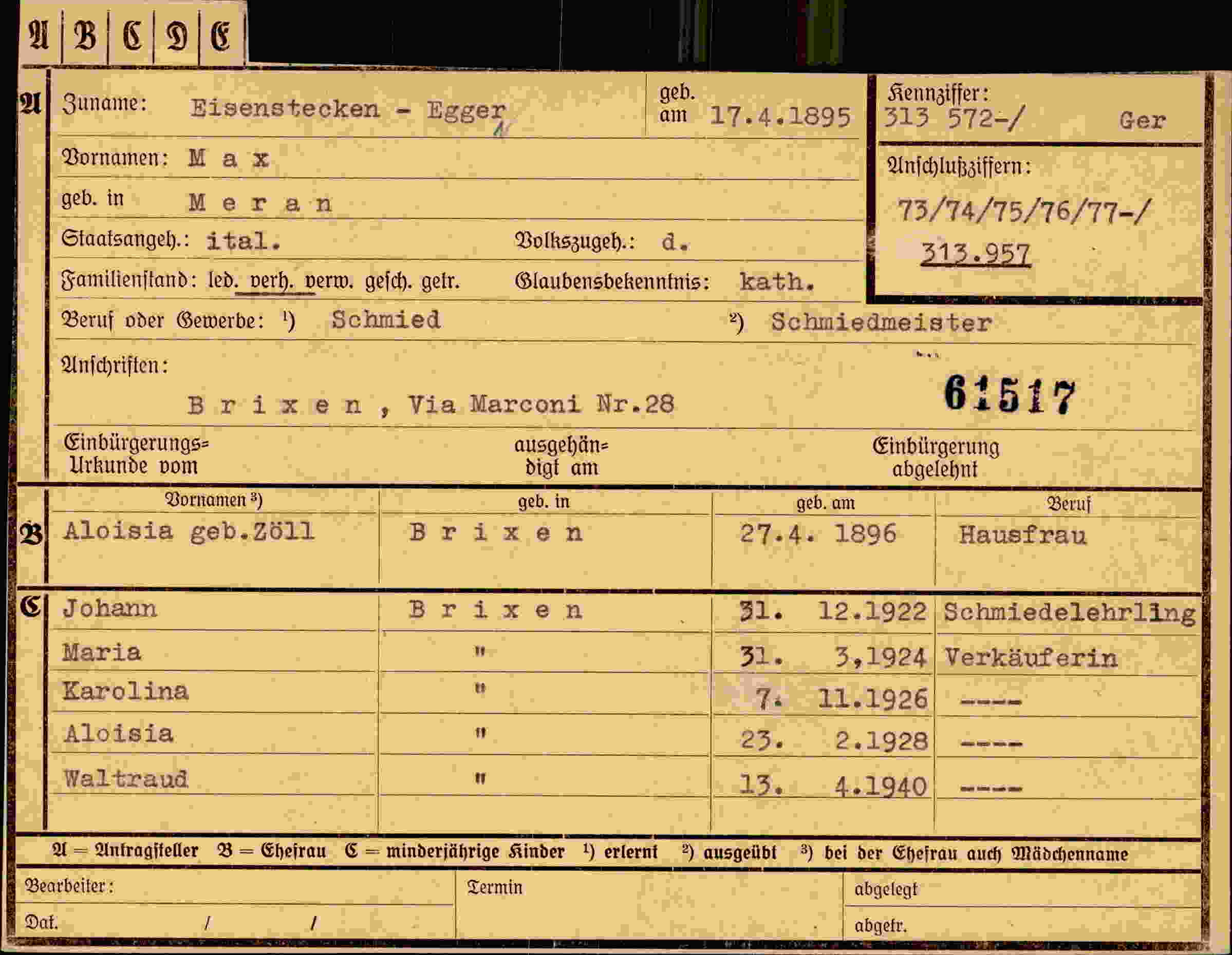 Dokument für Max Eisenstecken Egger