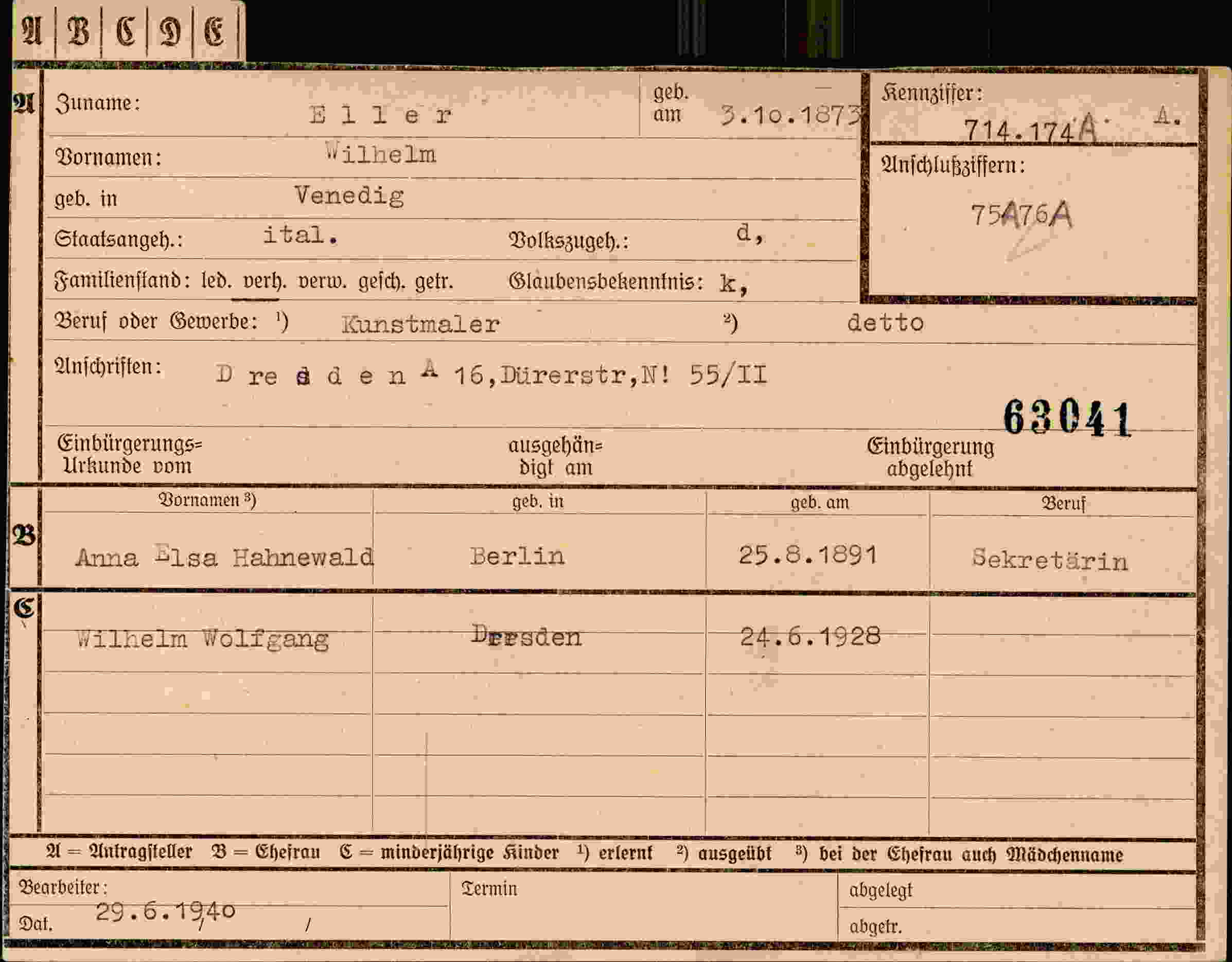Dokument für Wilhelm Eller