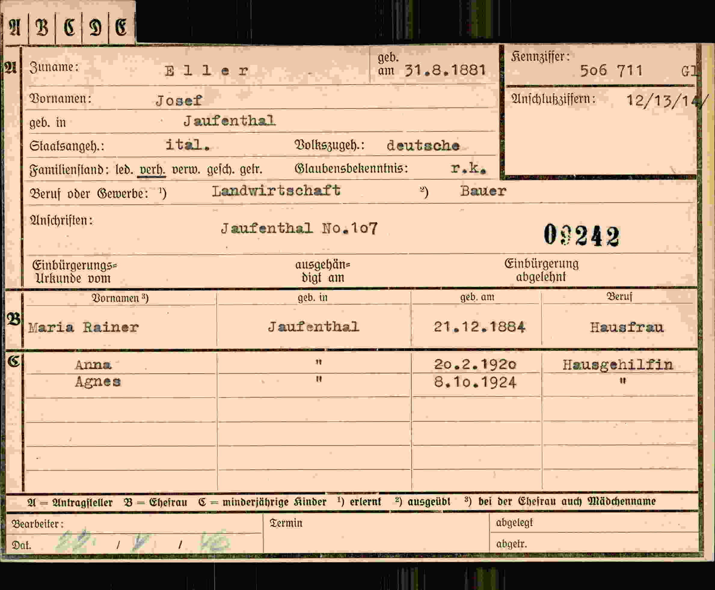 Dokument für Josef Eller