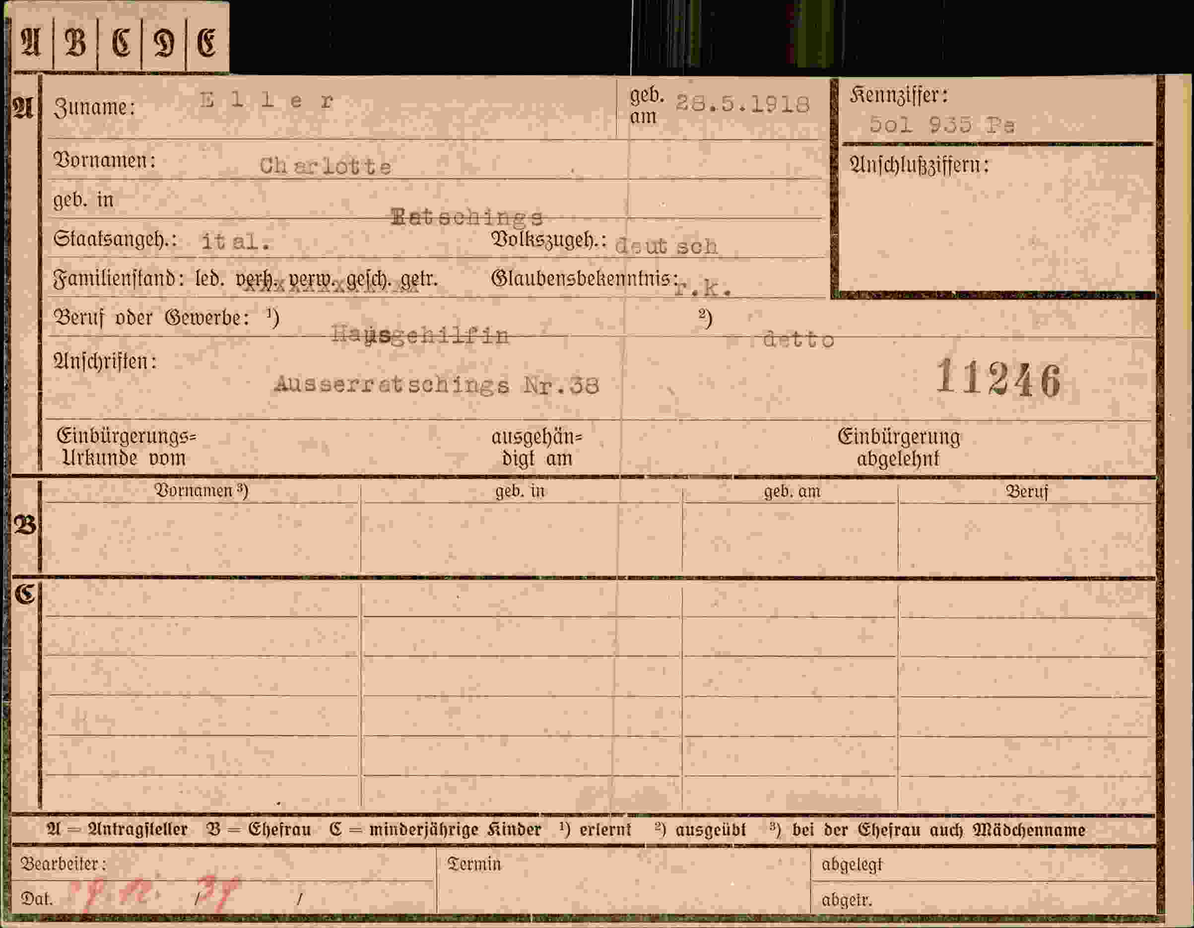 Vorderseite des Dokuments