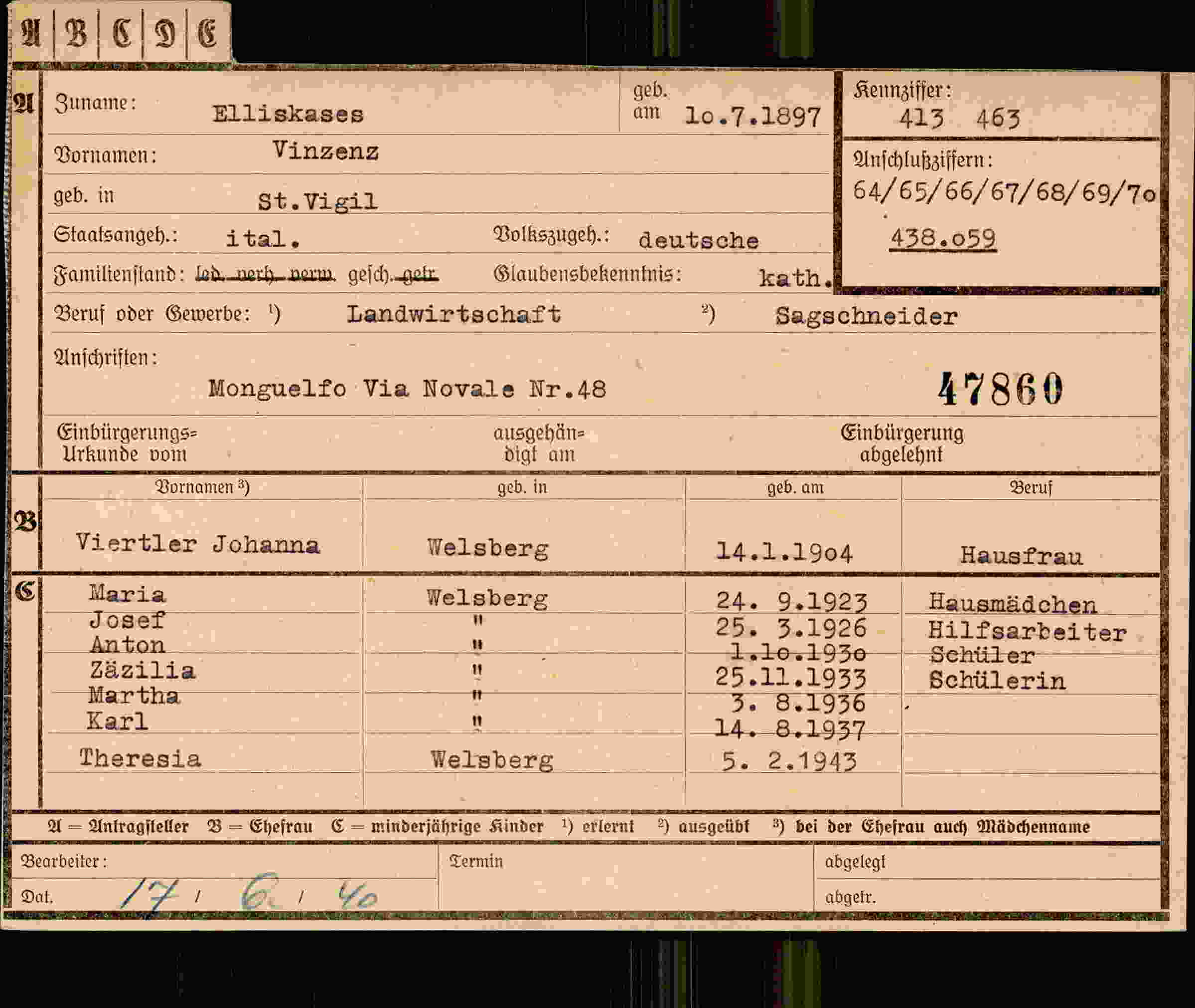 Dokument für Vinzenz Elliskases