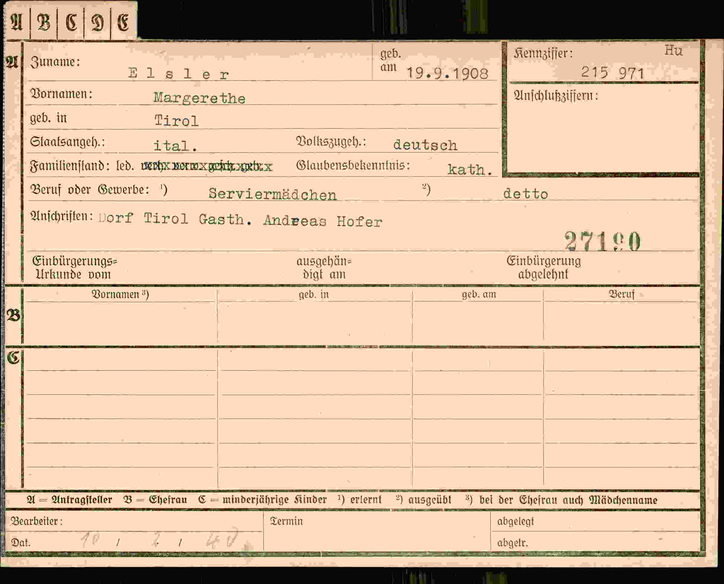 Vorderseite des Dokuments