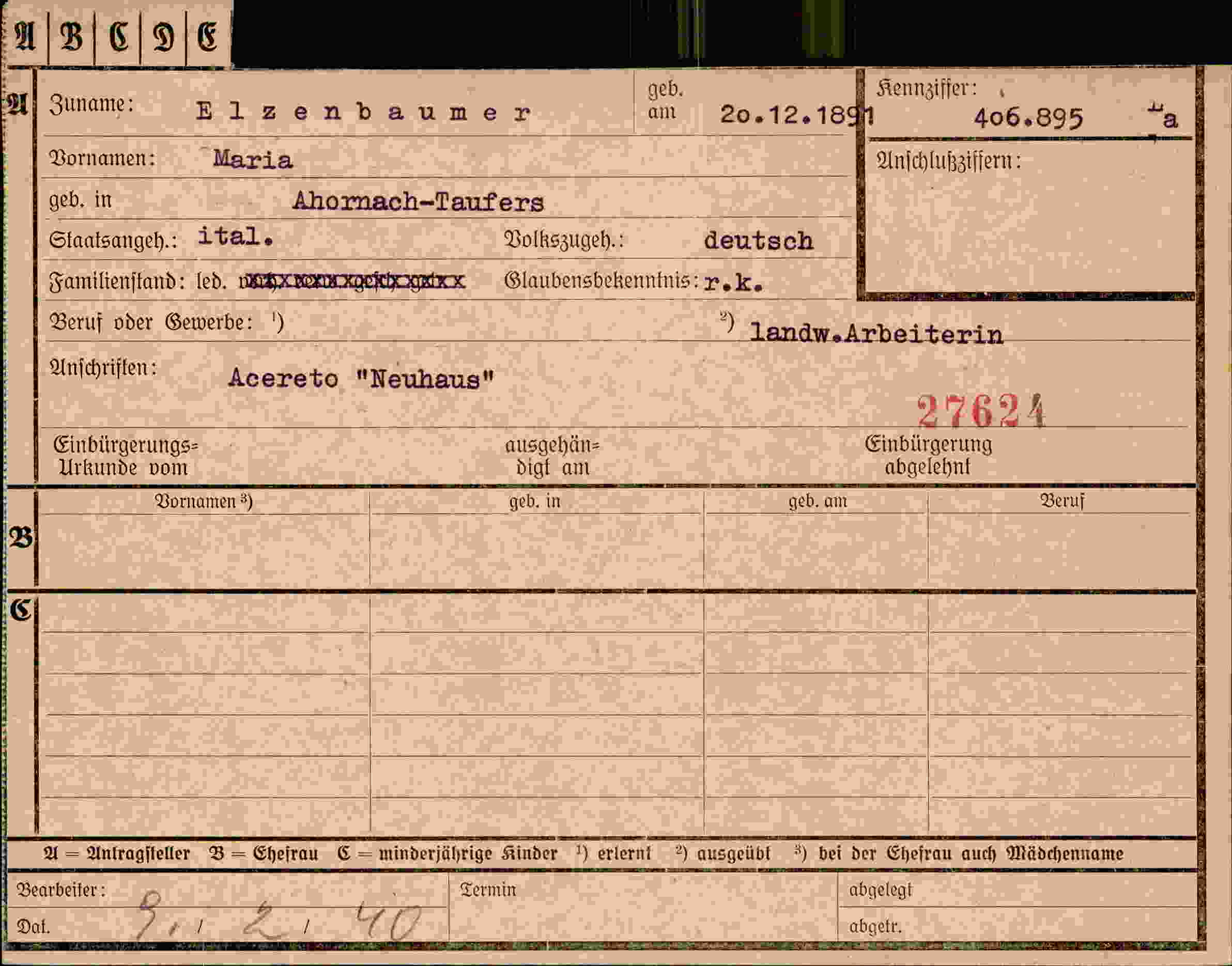 Vorderseite des Dokuments