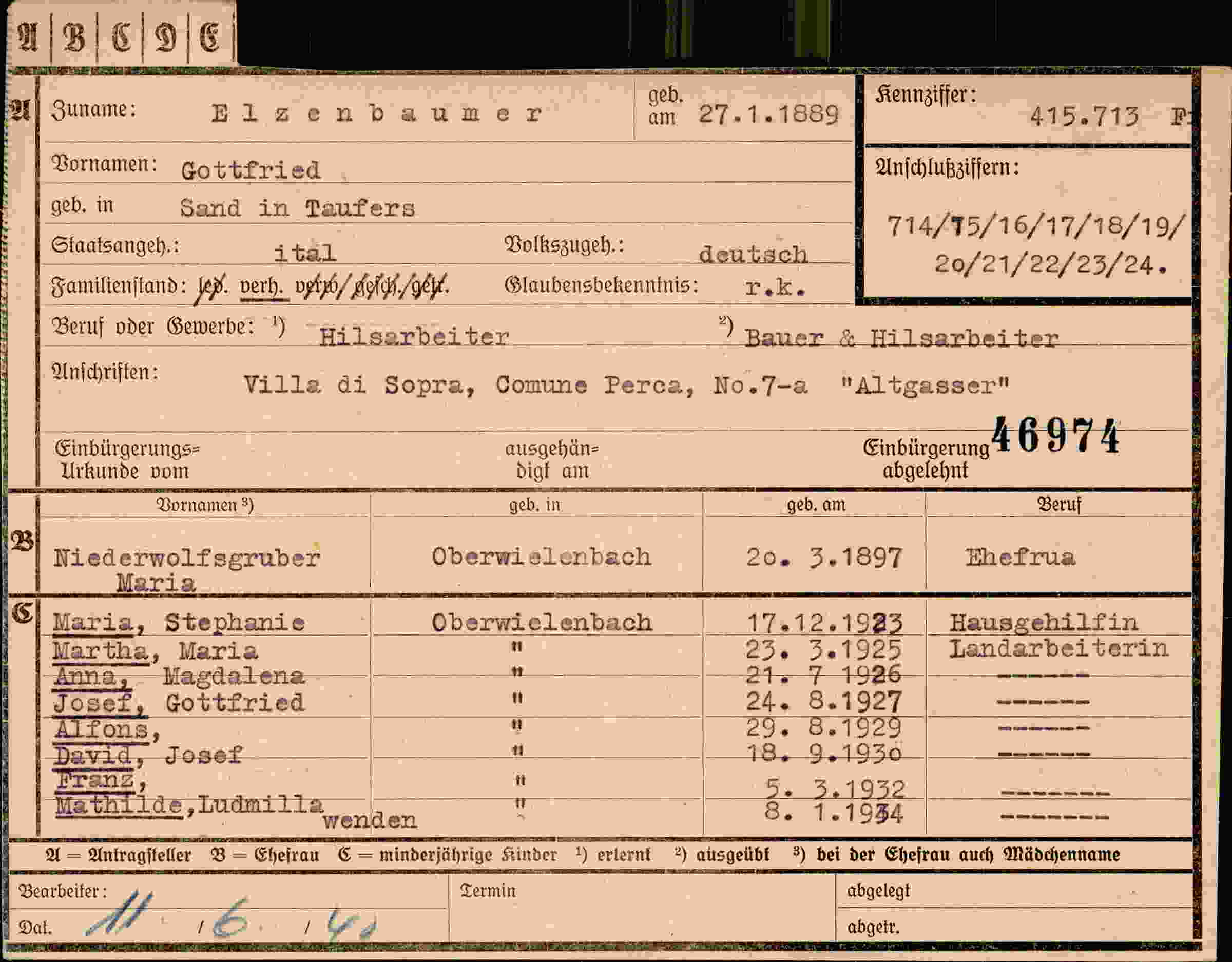 Dokument für Gottfried Elzenbaumer