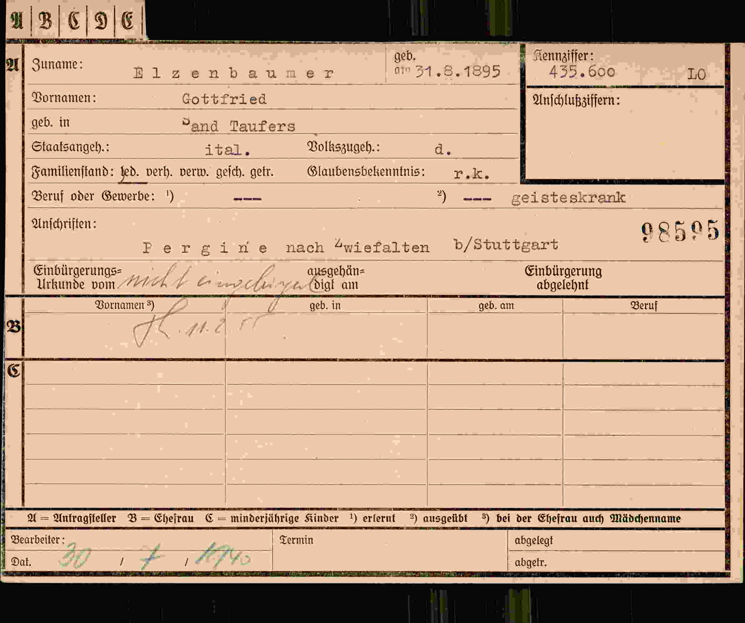 Dokument für Gottfried Elzenbaumer