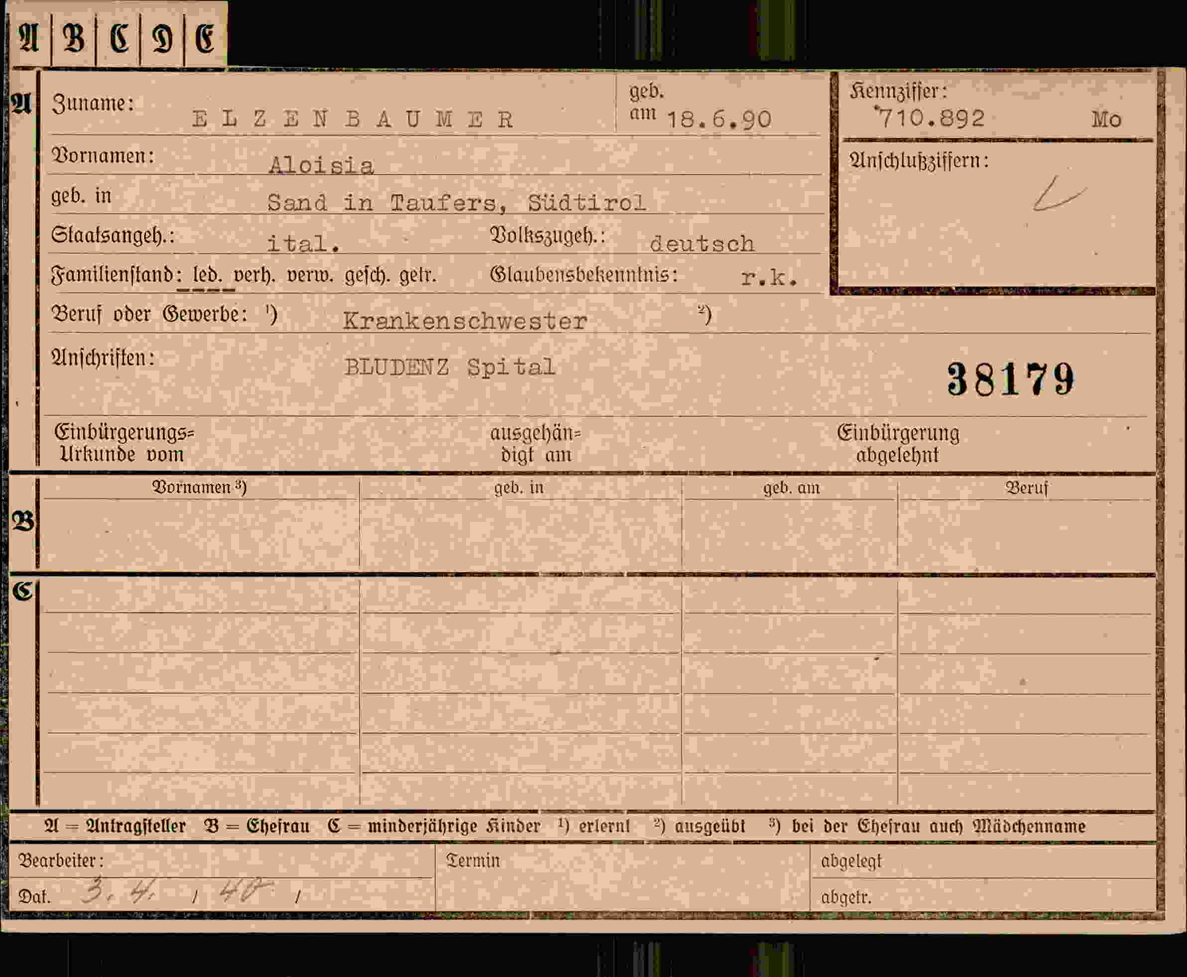 Vorderseite des Dokuments