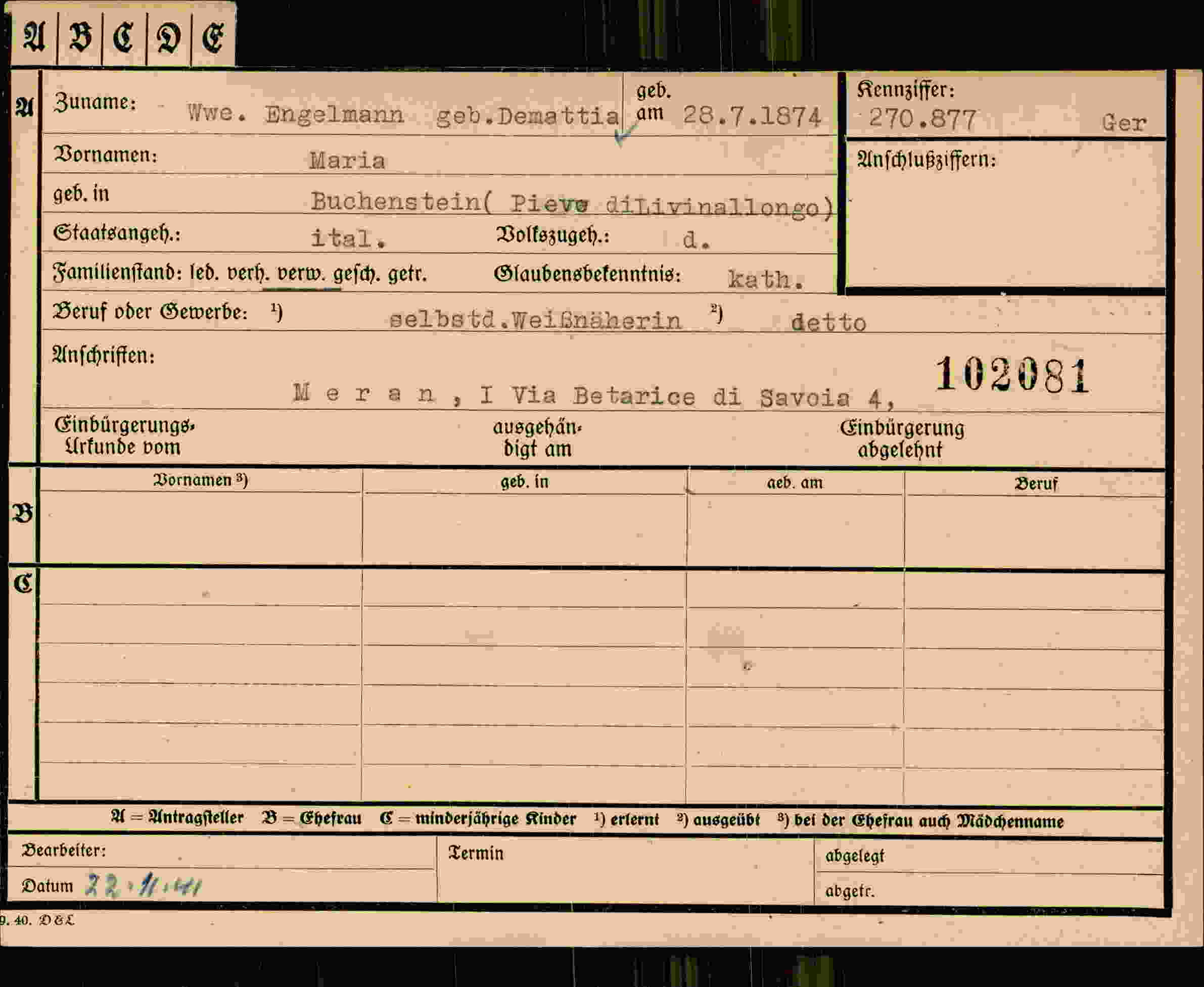 Dokument für Maria Engelmann