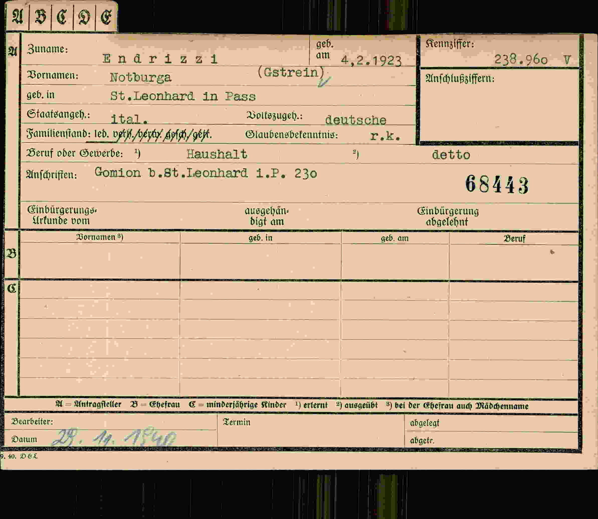 Dokument für Notburga Endrizzi