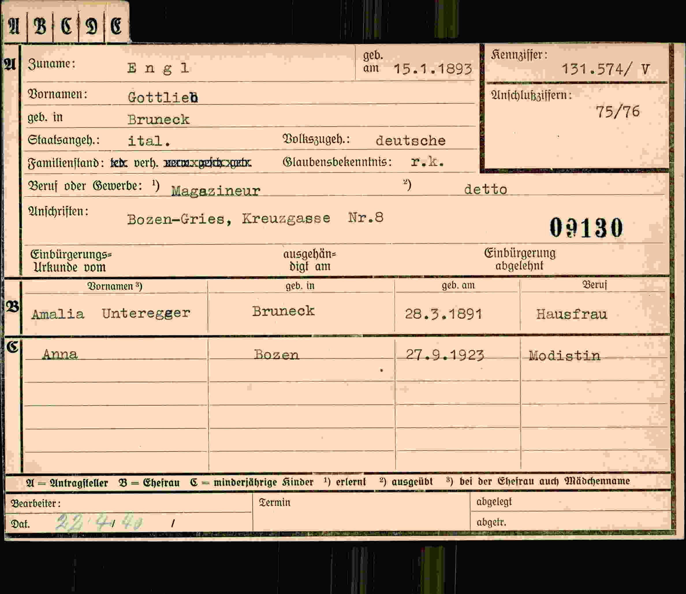 Vorderseite des Dokuments
