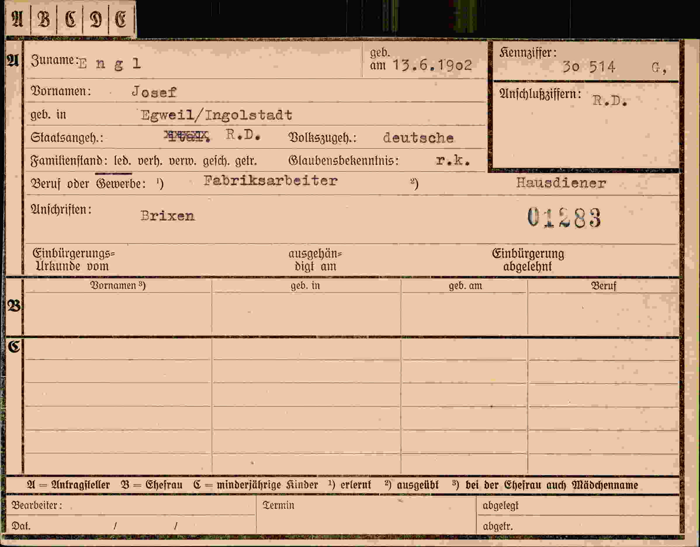 Vorderseite des Dokuments