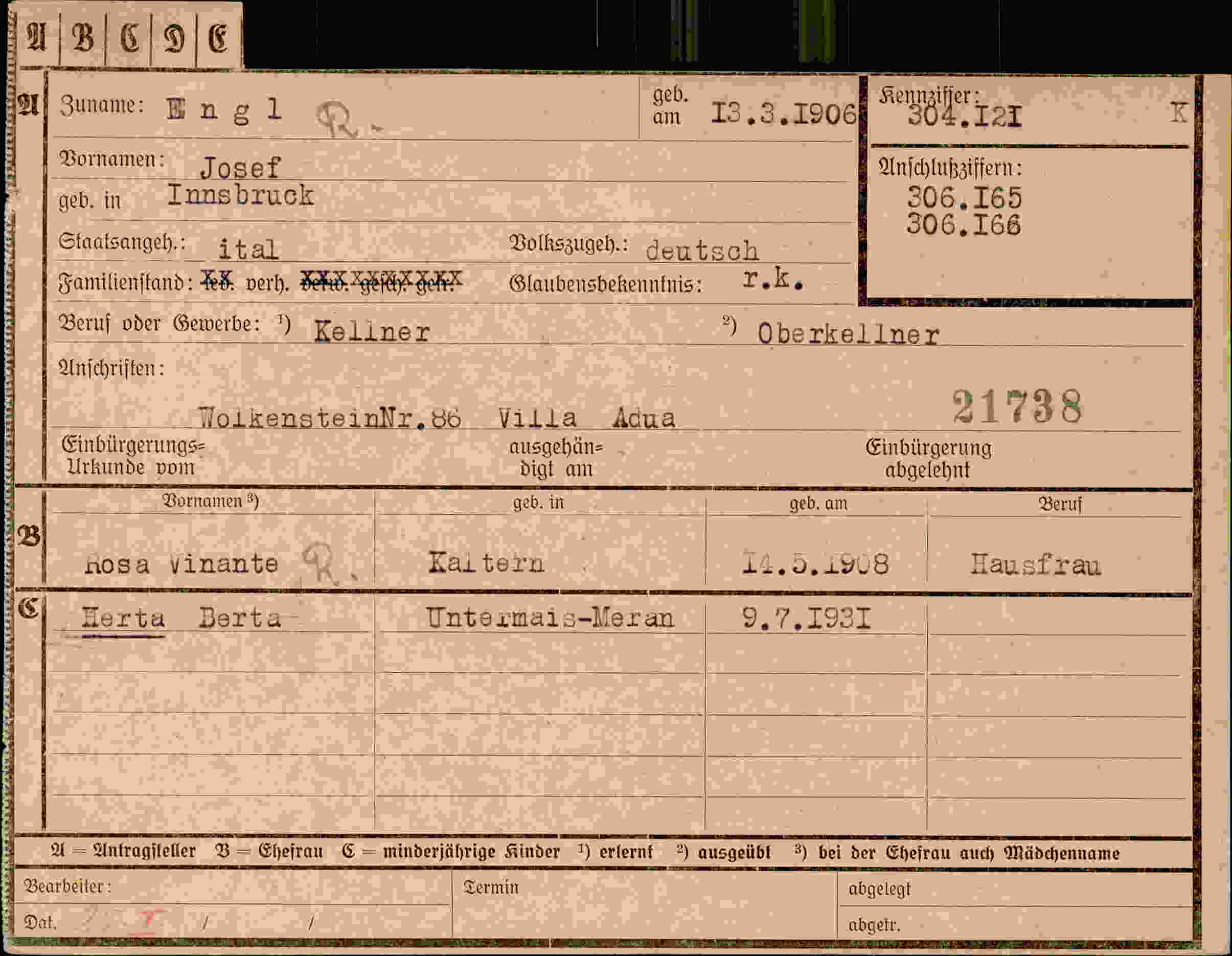 Dokument für Josef Engl