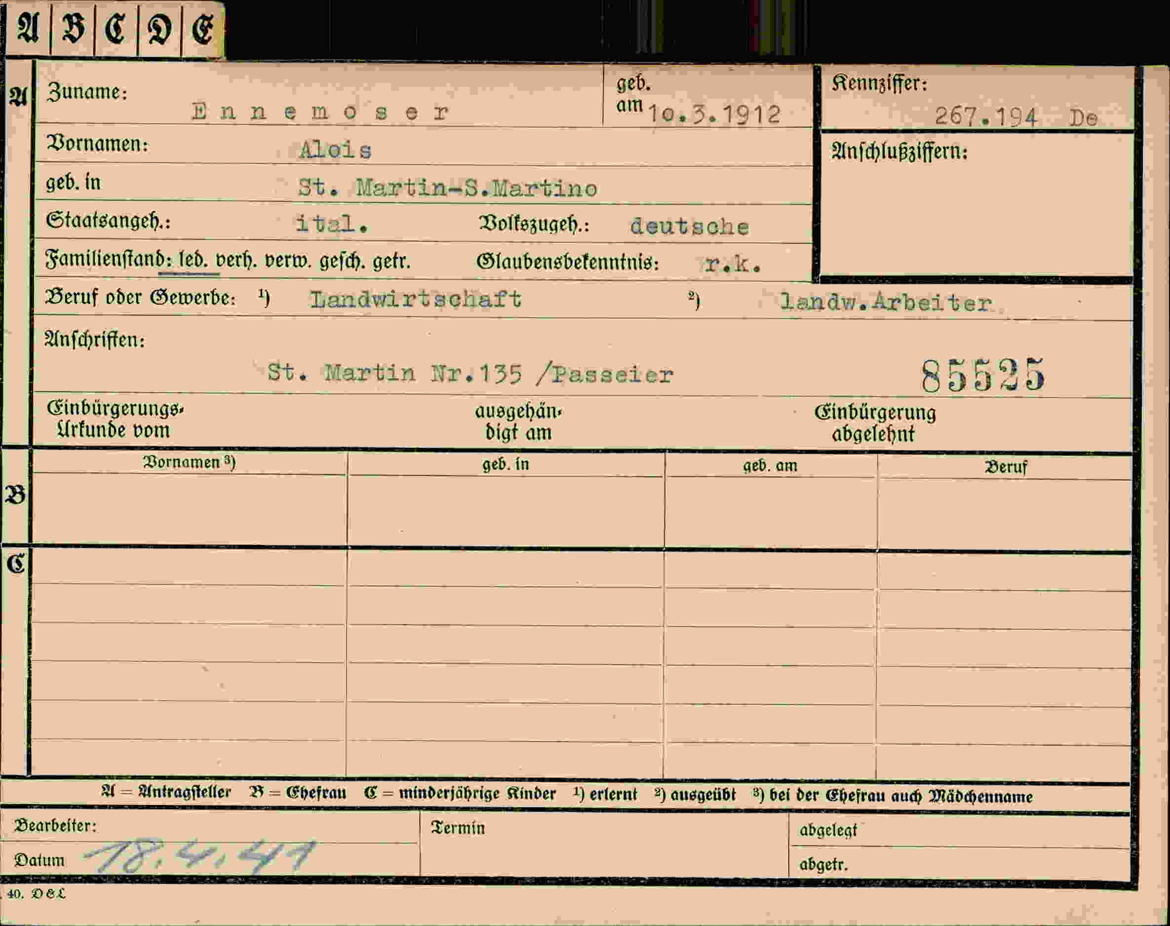 Dokument für Alois Ennemoser
