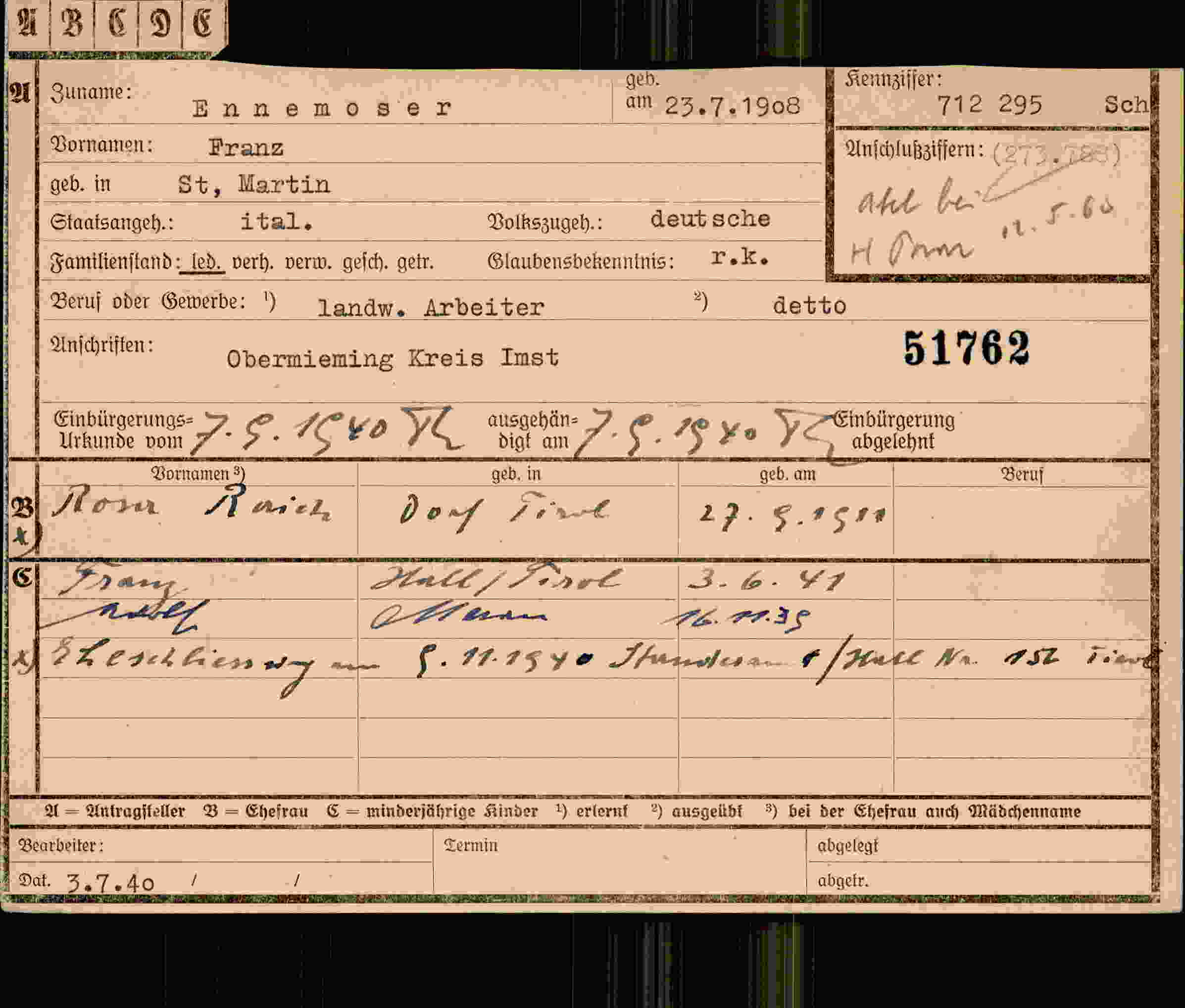 Dokument für Franz Ennemoser