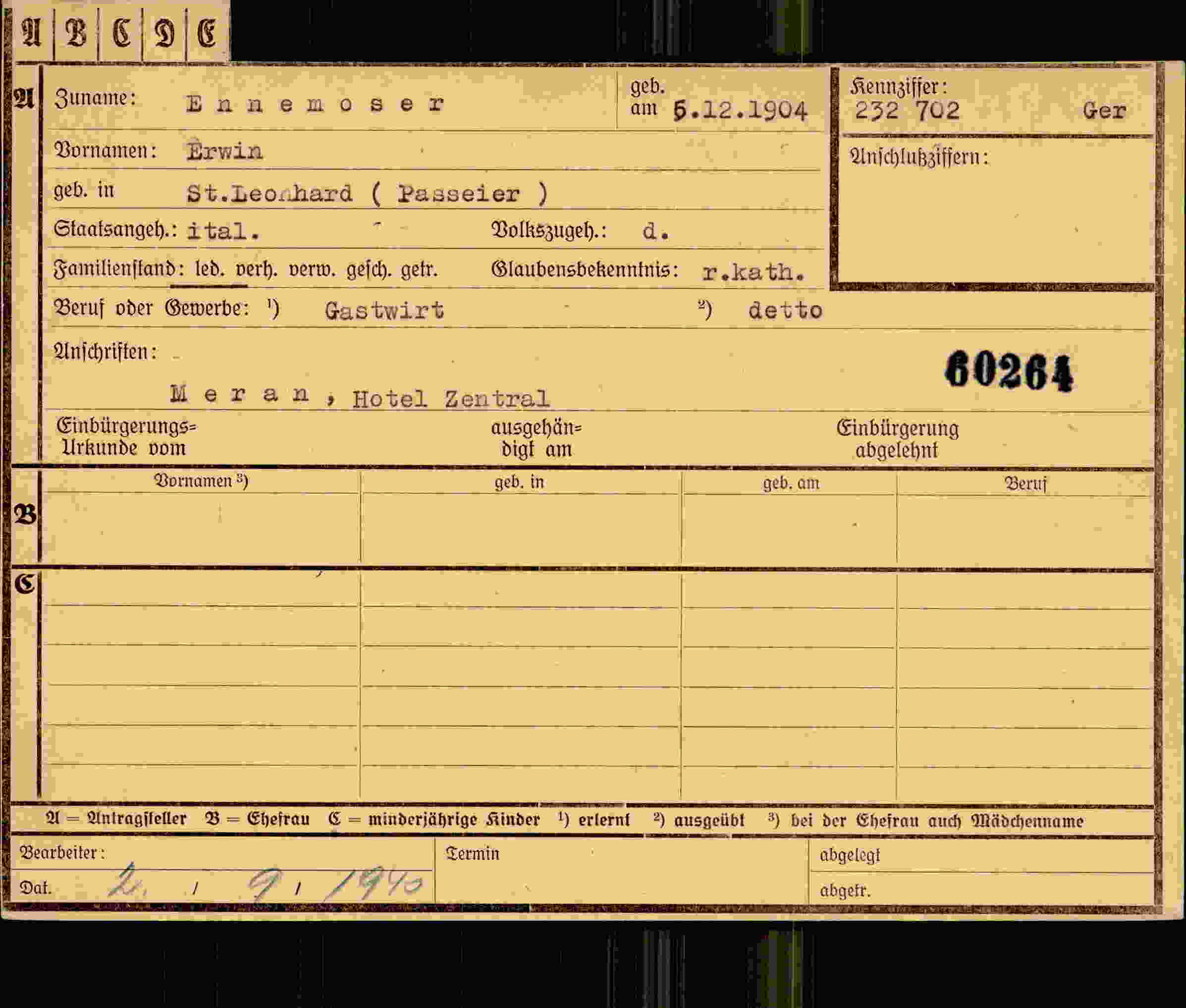 Dokument für Erwin Ennemoser
