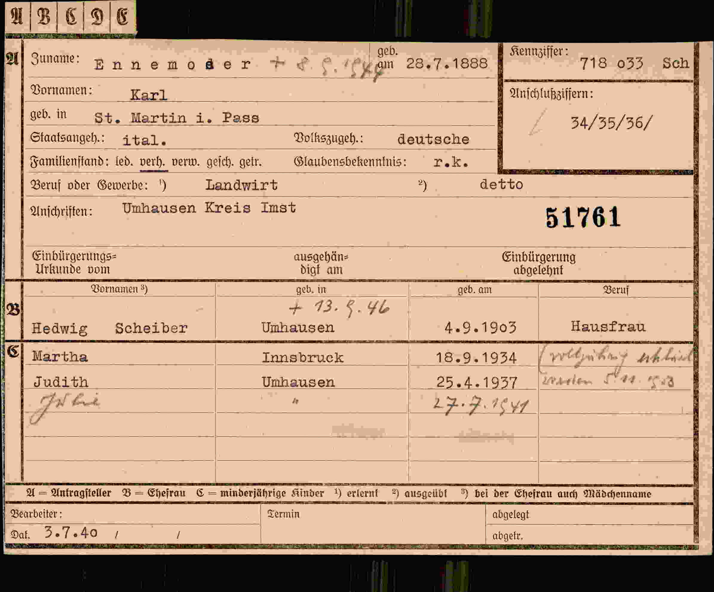 Dokument für Karl Ennemoser