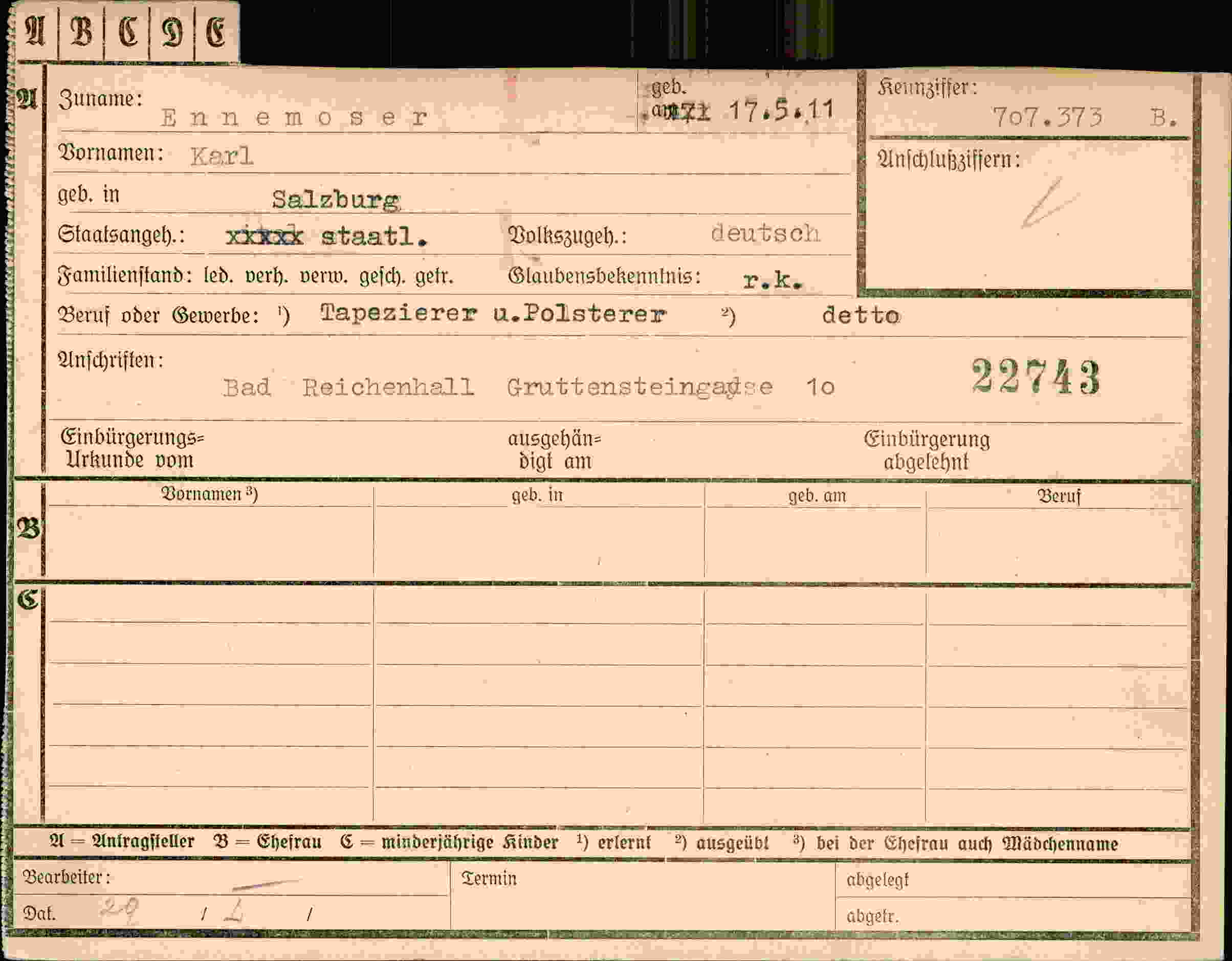 Dokument für Karl Ennemoser