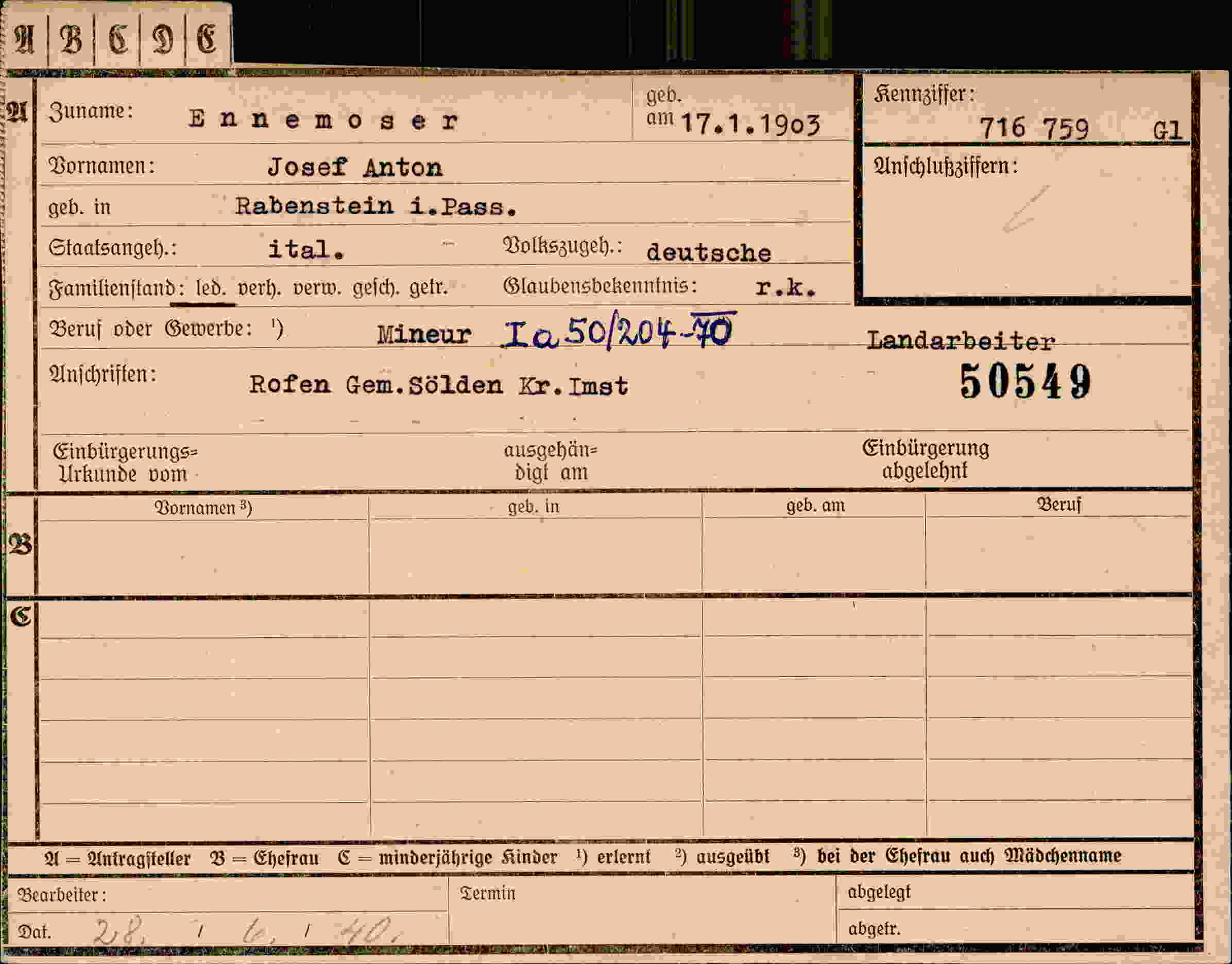 Dokument für Josef Anton Ennemoser