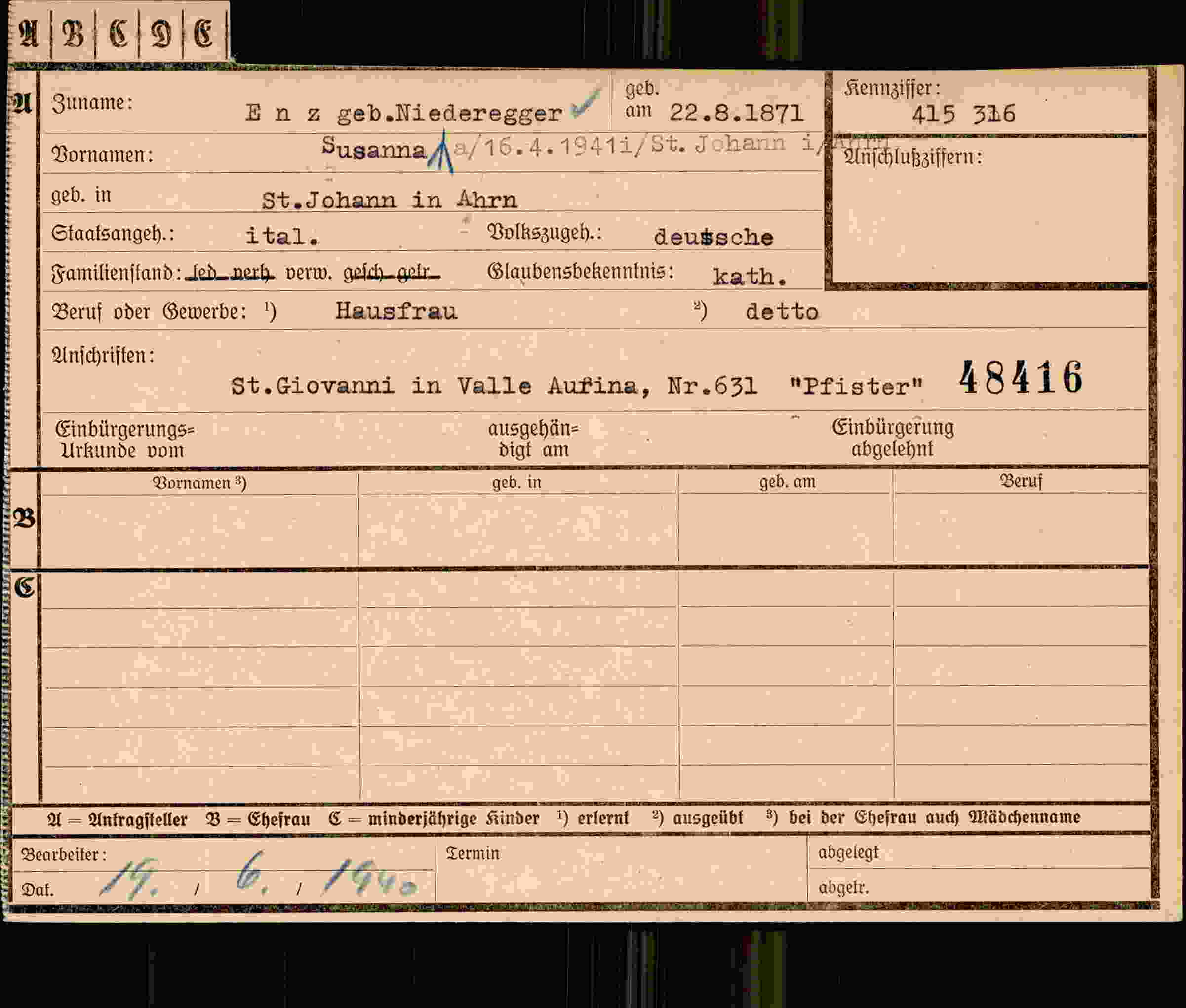 Vorderseite des Dokuments