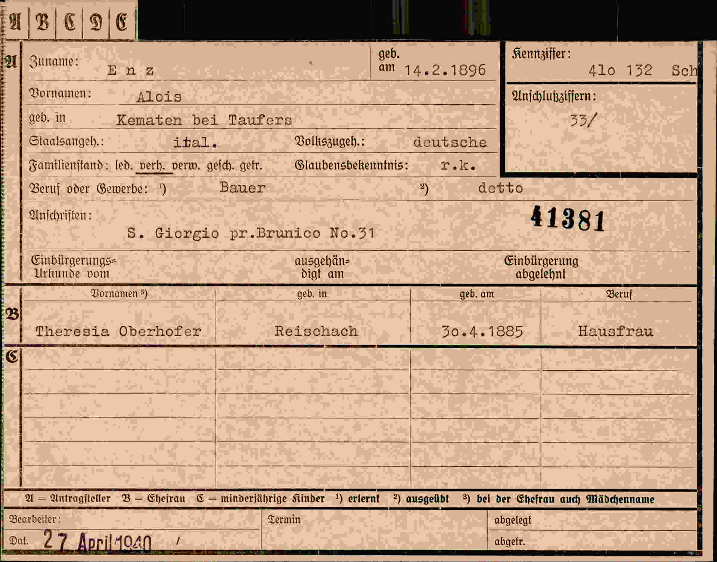 Dokument für Alois Enz