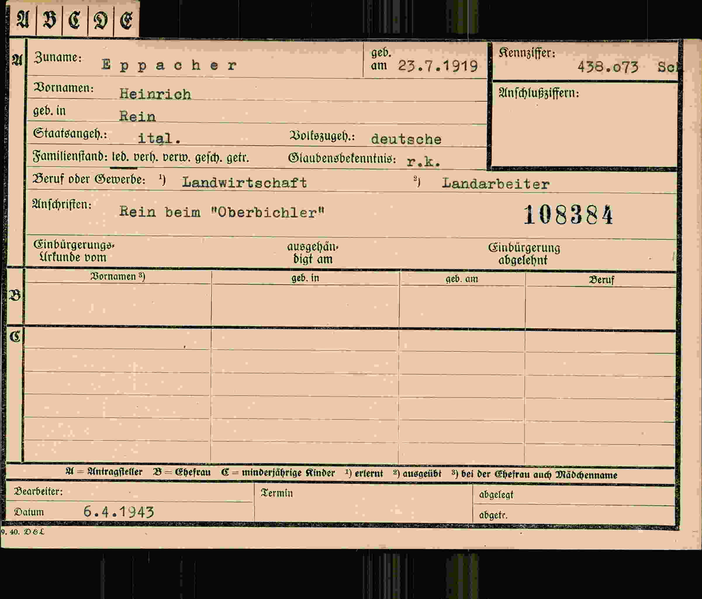 Vorderseite des Dokuments
