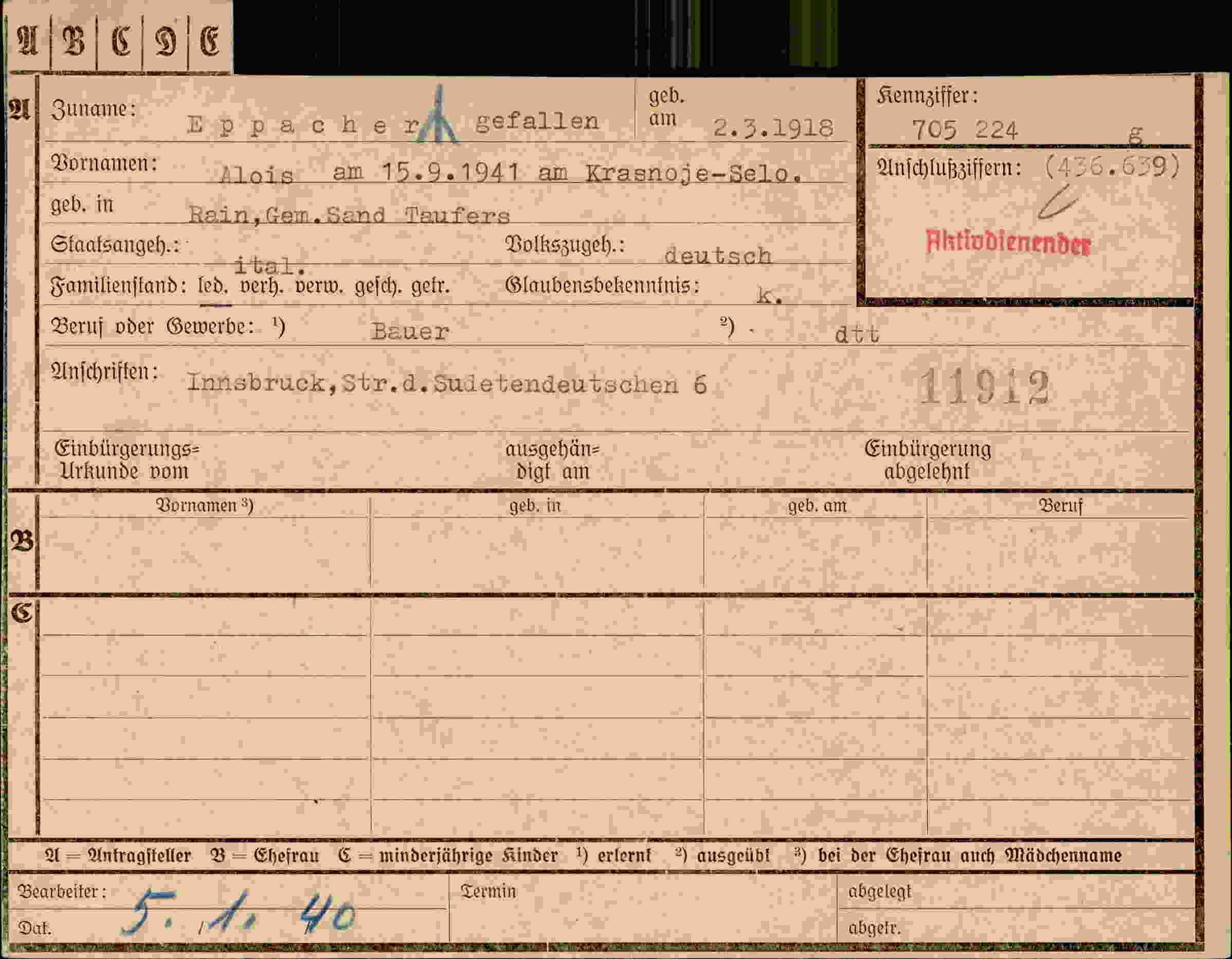 Dokument für Alois Eppacher