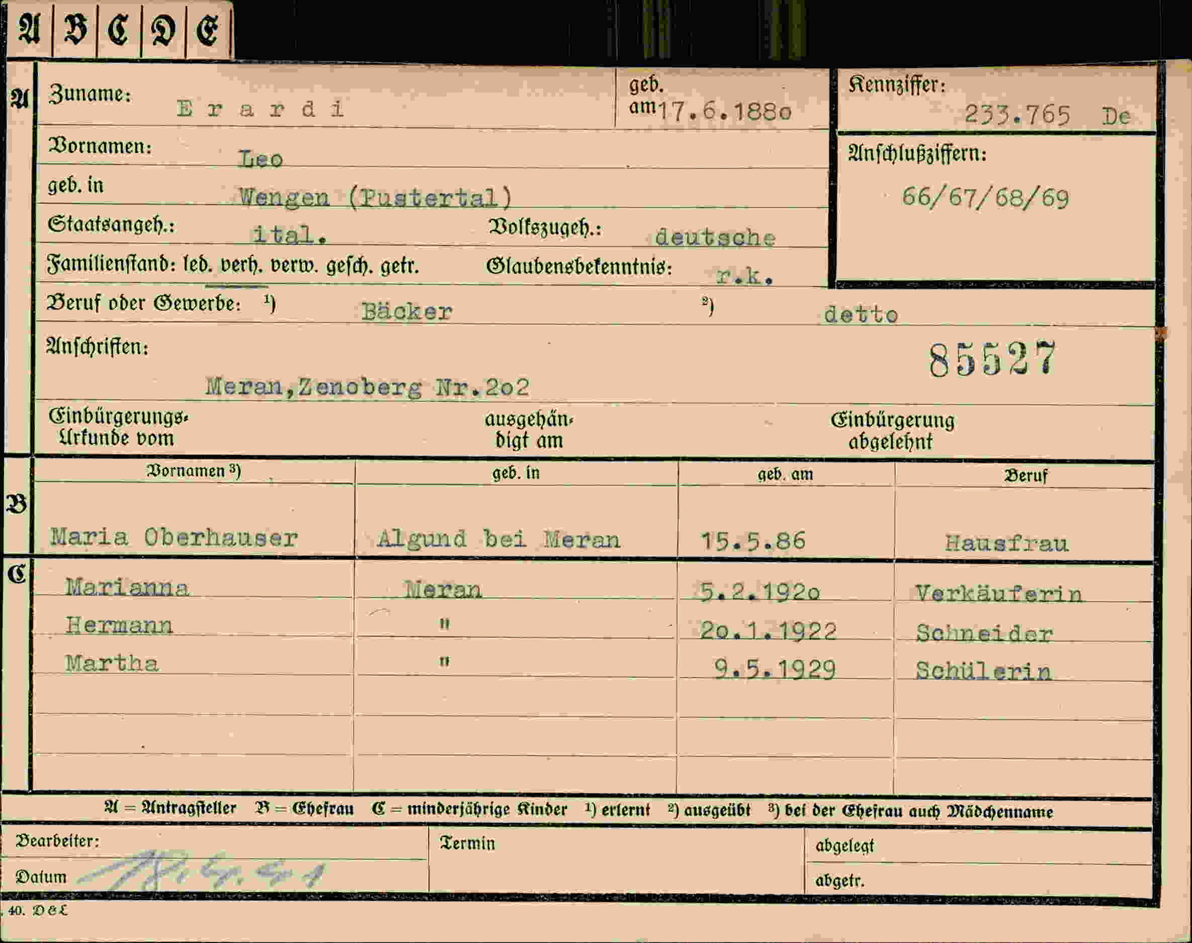 Dokument für Leo Erardi