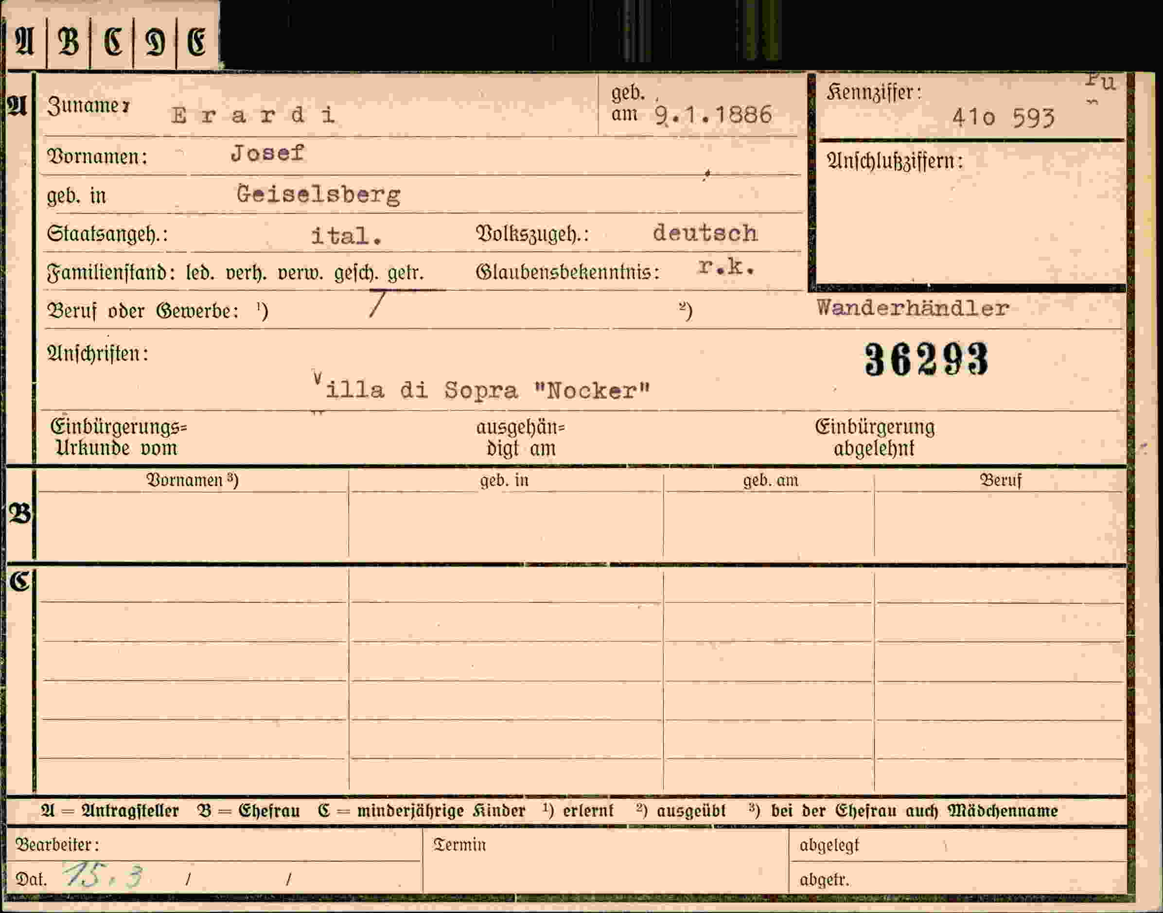 Dokument für Josef Erardi